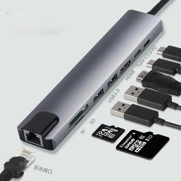 GelldG Laptop-Dockingstation USB C Hub, USB-C Hub HDMI 4K mit Ethernet Adapter, 65W PD, 2*USB 3.0