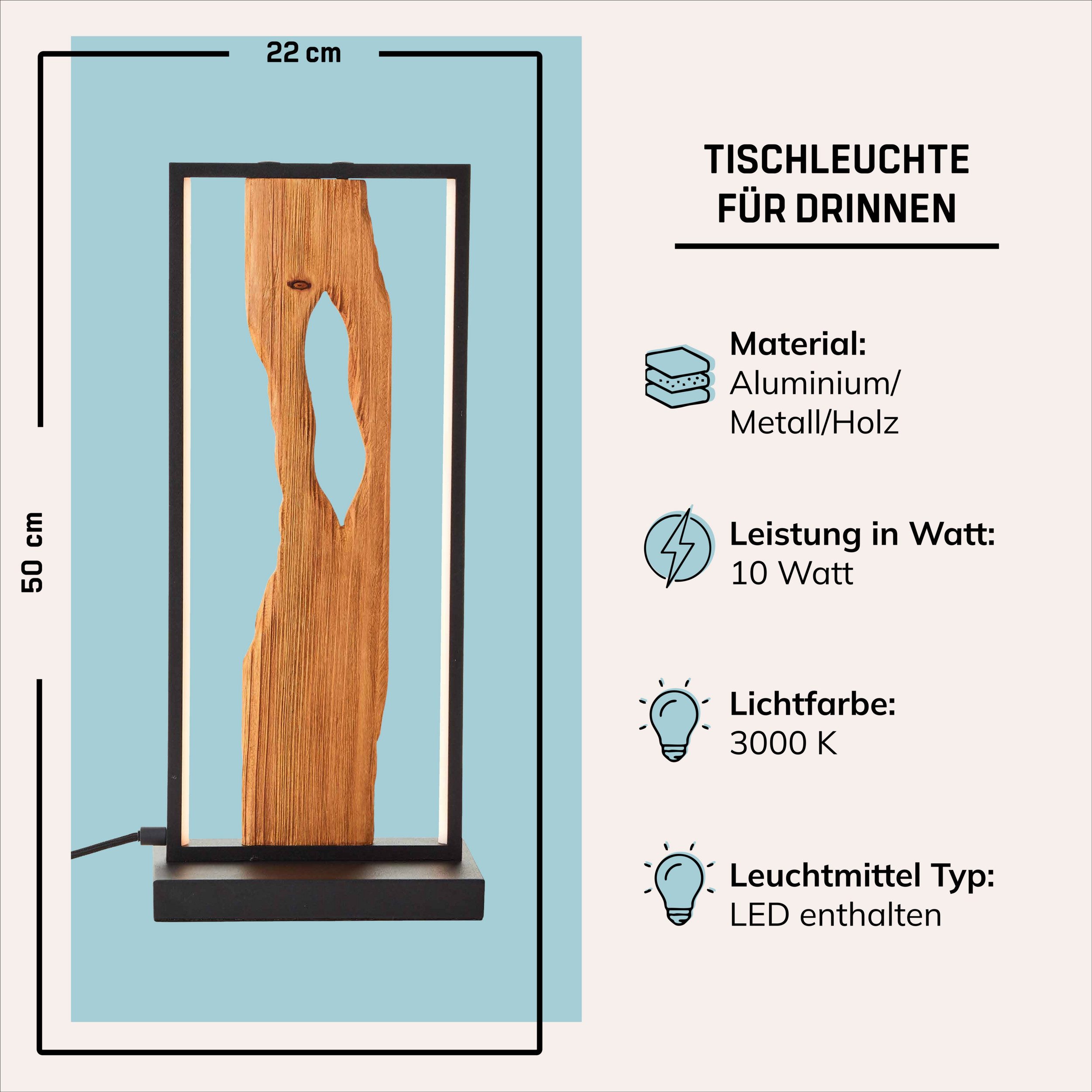Lightbox Tischleuchte, LED fest integriert, Warmweiß, LED Tischlampe, 50 cm Höhe, 940 lm, 3000 K, Aluminium/Metall/Holz