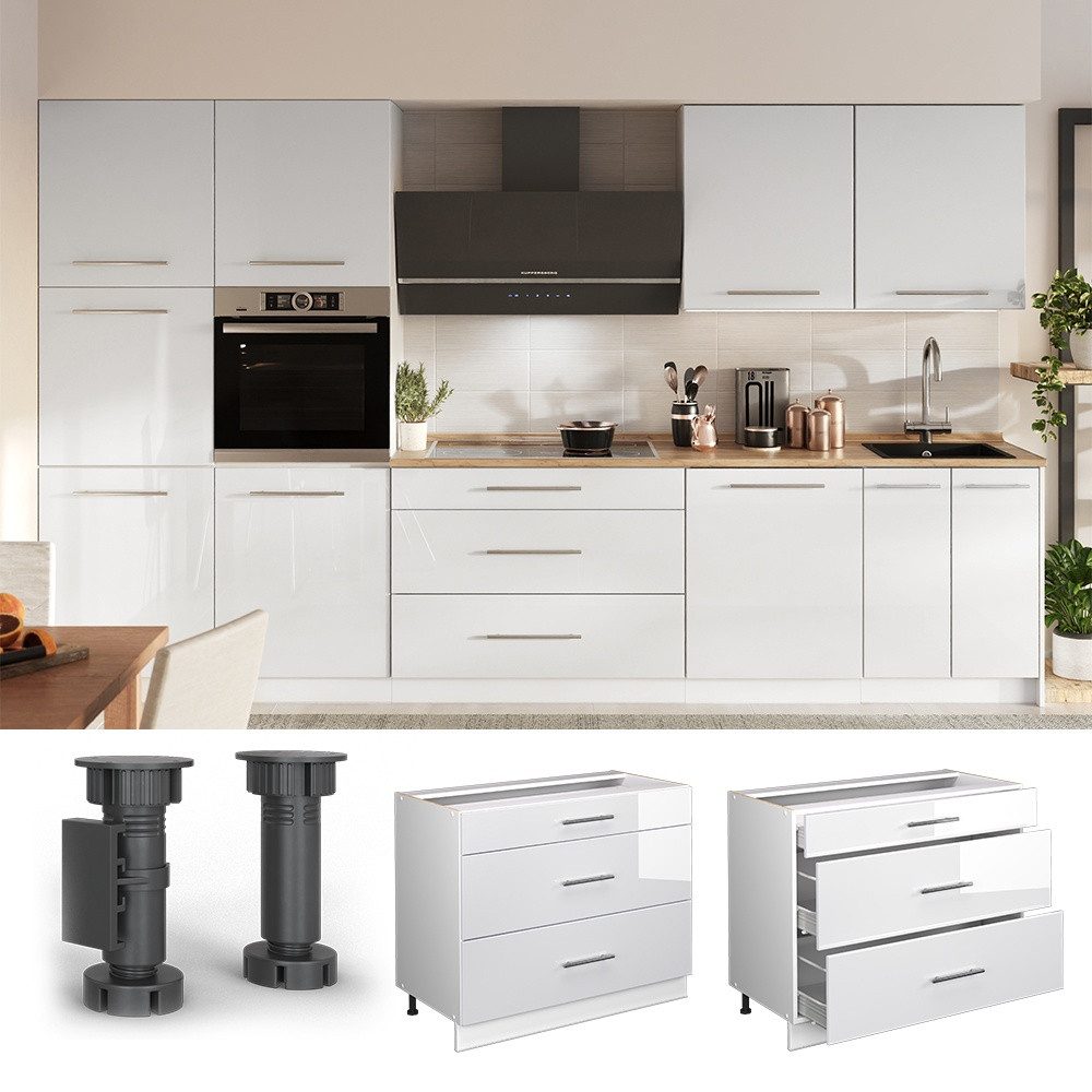 Vicco Unterschrank Fame-Line, Weiß Hochglanz/Weiß, 100 cm ohne Arbeitsplatte (1-St) – Bild 4 von 5