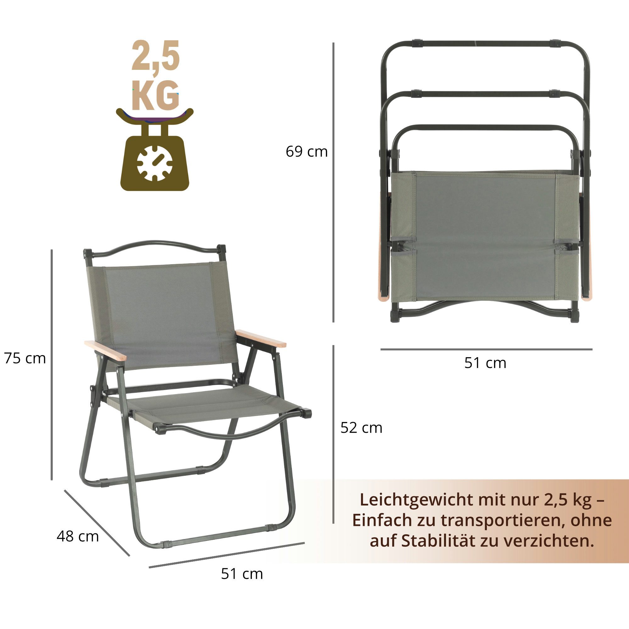 Stagecaptain Campingstuhl CSH-67 Camping Klappstuhl faltbar leicht - mit Holzarmlehnen (2 St), Faltstuhl bis 120 kg – Bild 5 von 5