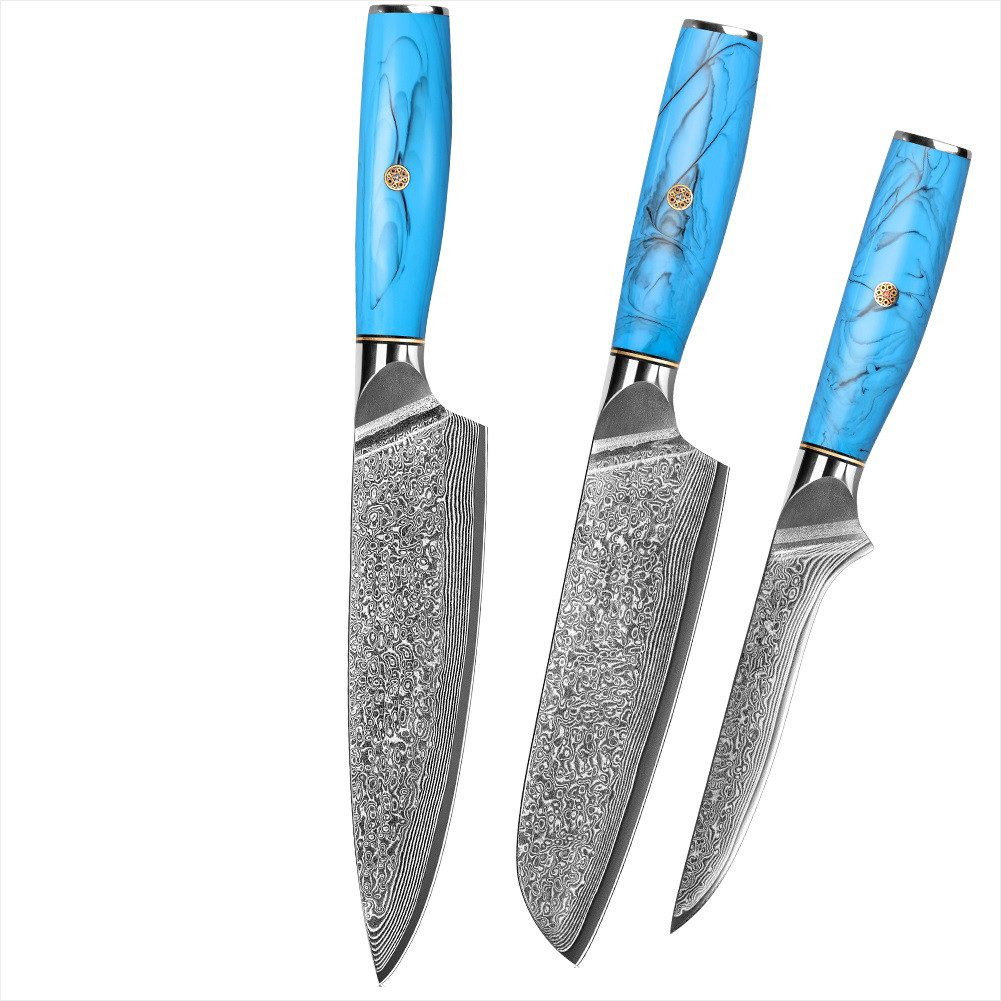 KingLux Messer-Set 3tlg.Damaststahl Kochmesser Filetiermesser Santokumesser (3-tlg)