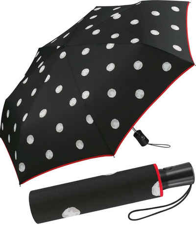 HAPPY RAIN Langregenschirm schöner Damen-Regenschirm mit Auf-Zu-Automatik, bedruckt mit stilvollen weißen Punkten