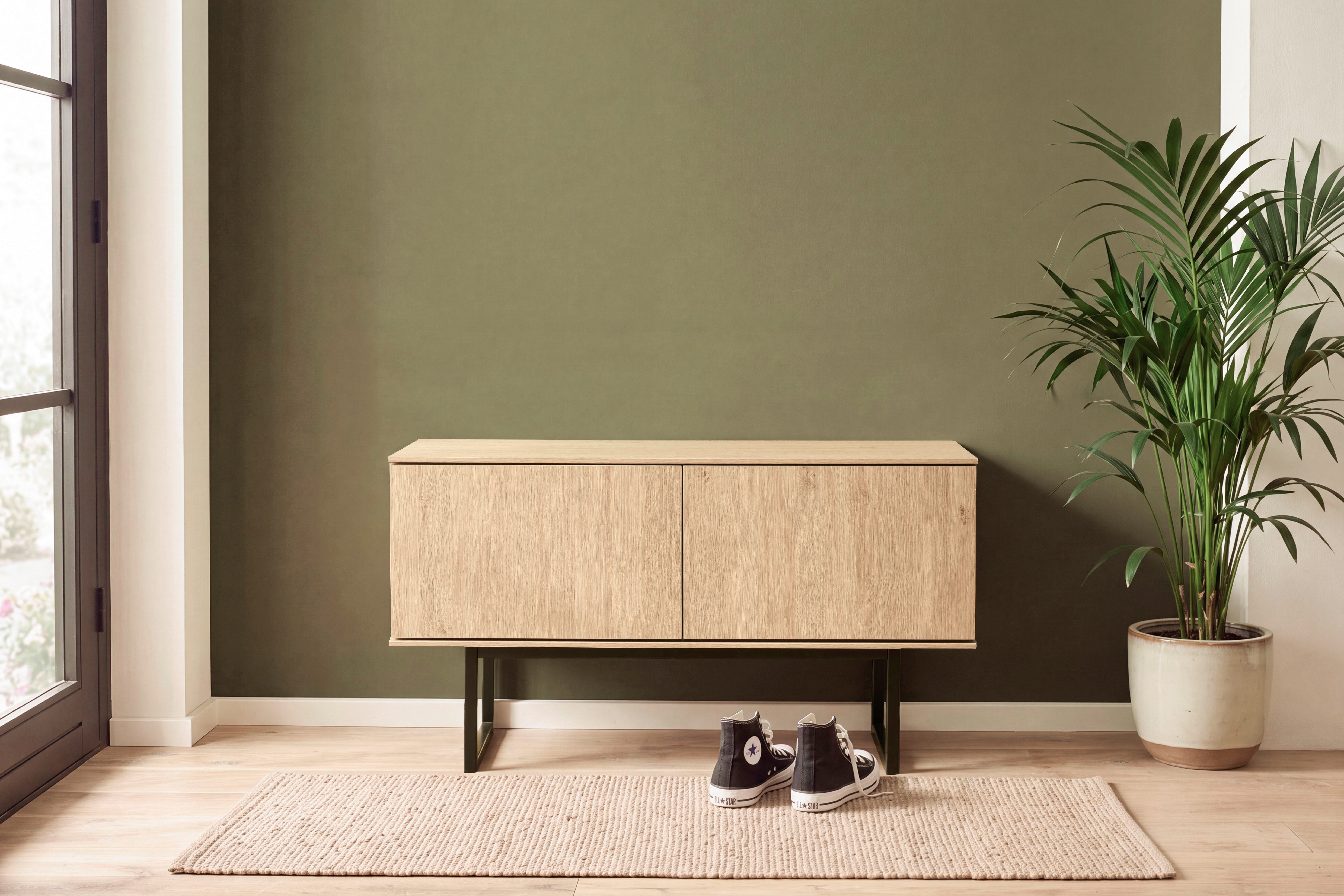Home affaire Schuhbank Lund, Garderobenbank mit Klappen, moderne Sitzbank, viel Stauraum, Platz für ca. 6 Paar Schuhe, 90 cm breit