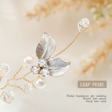 Silberstern Diadem Handgefertigter Haarschmuck für die Braut (1-tlg), Damen-Brautjungfer-Seitenkamm mit Kristall-Blumenranken und Perlen