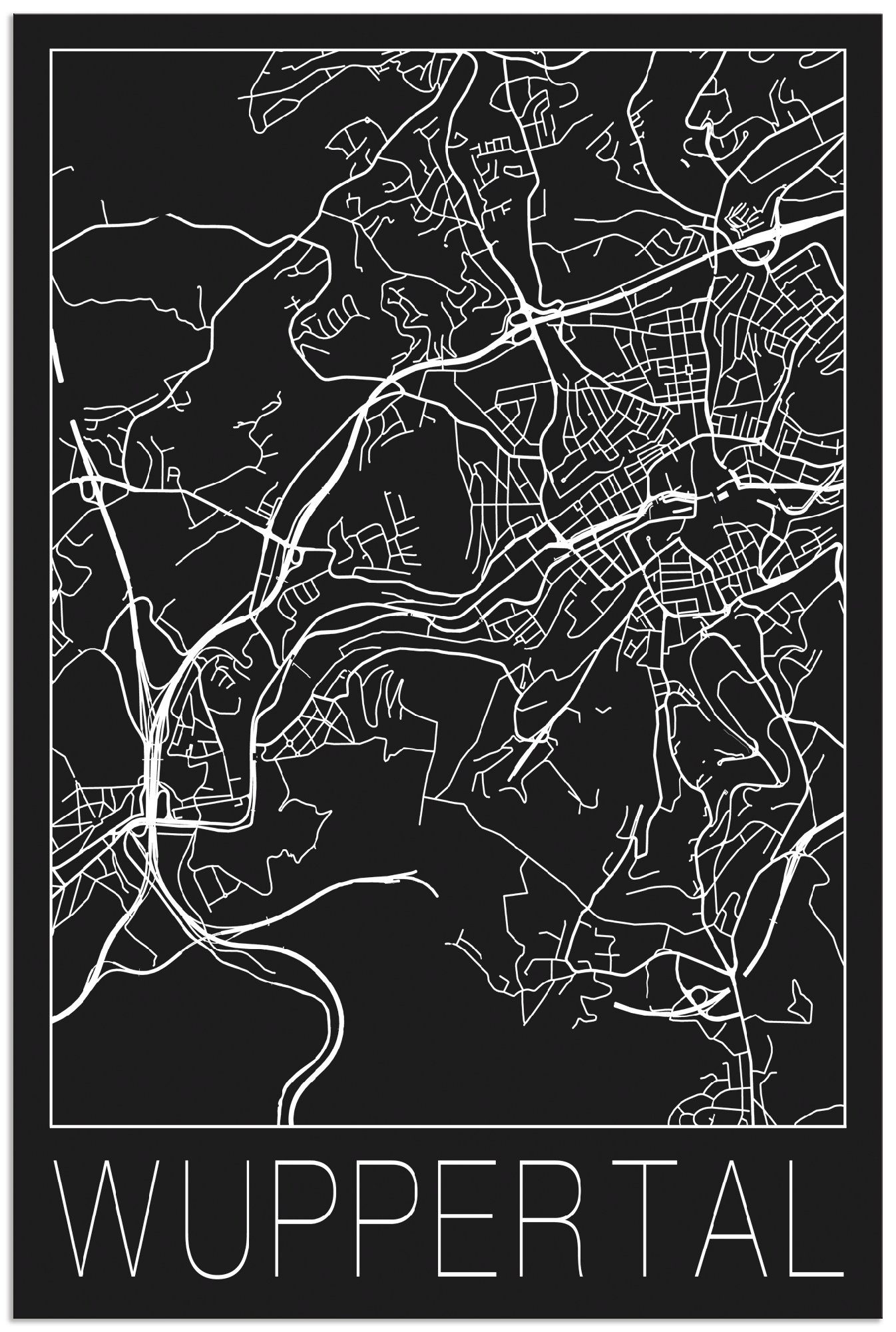 Artland Wandbild Retro Karte Schwarz, versch. oder St), (1 Alubild, als Deutschland Leinwandbild, Poster Größen in Wuppertal Wandaufkleber