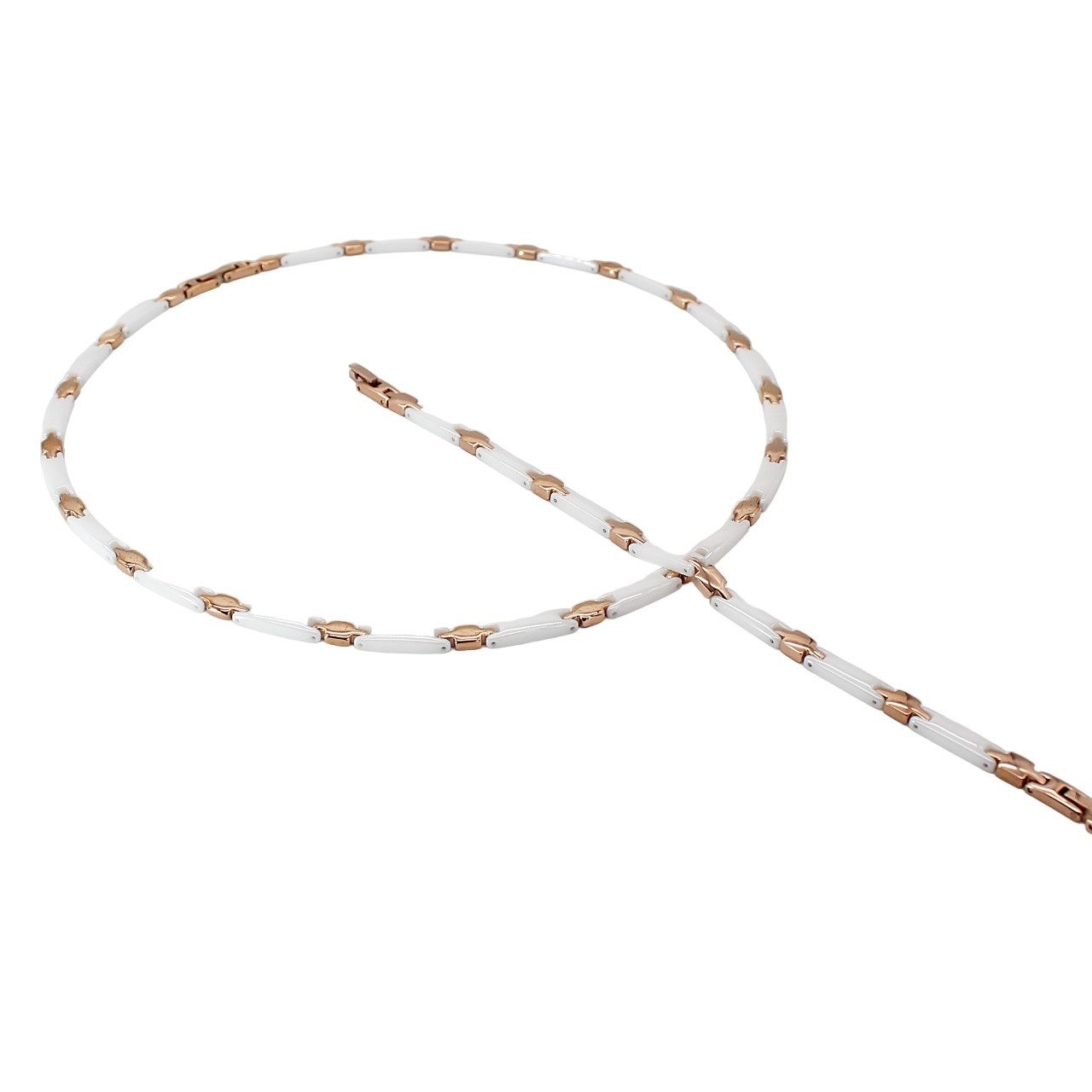 ELLAWIL Collier-Set Collier und Armband aus weißer Keramik und goldfarbenen Edelstahl (Kettenlänge 50 cm, Armbandlänge 19 cm, Breite 6 mm), inklusive Geschenkschachtel