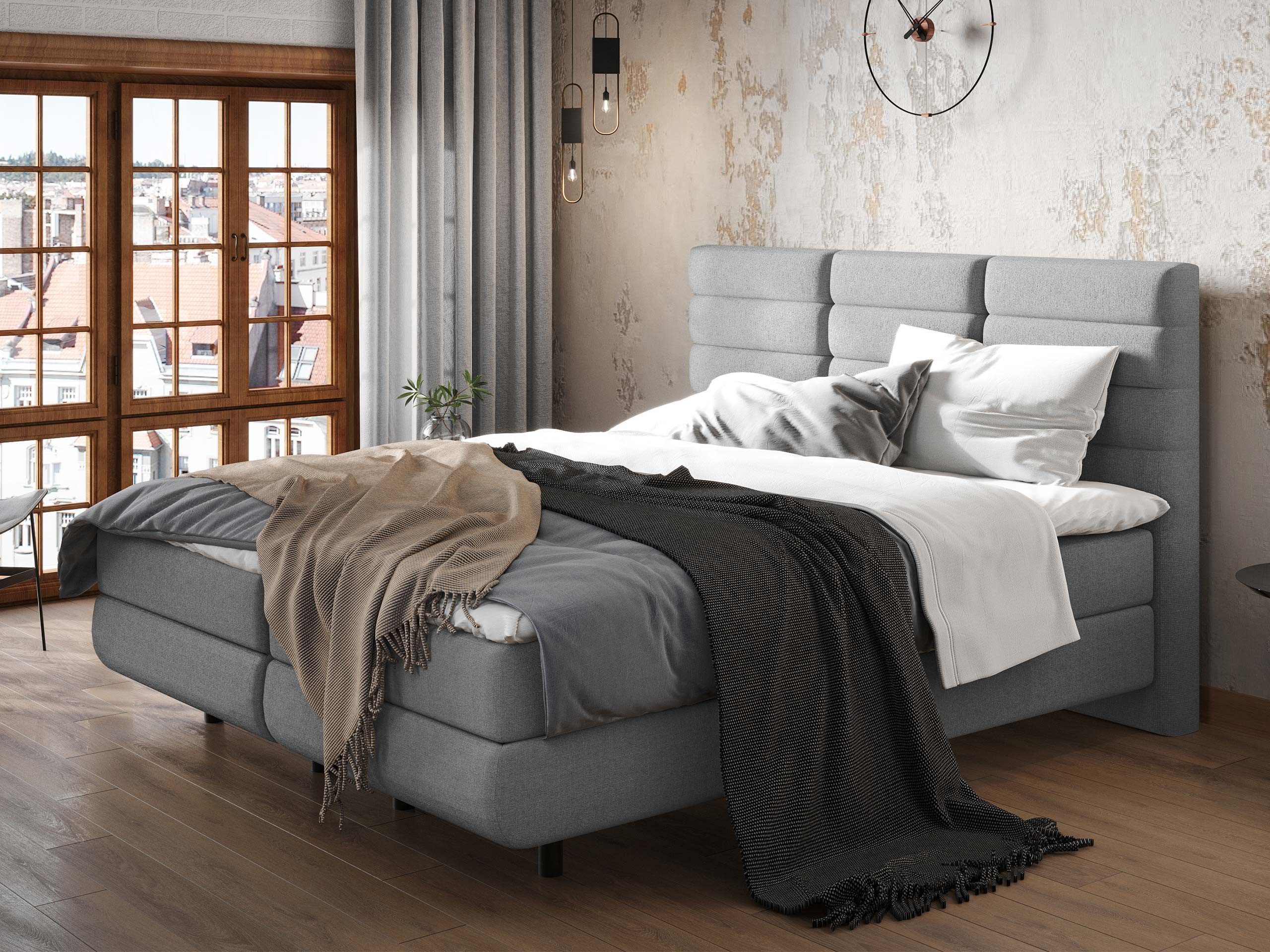 MIRJAN24 Boxspringbett Symphony (mit zwei Bettkästen für die Bettwäsche), Polsterkopfteil, Topper, Bonellfederkern