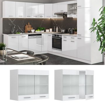 Vicco Glashängeschrank Hängeschrank Küche 80 cm R-Line Weiß Landhaus