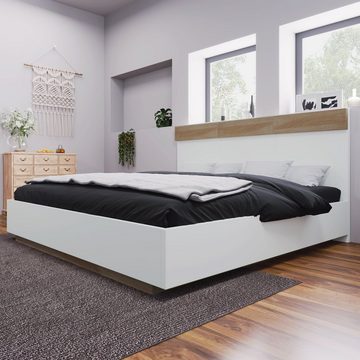 SOFTWEARY Holzbett Doppelbett mit Lattenrost und Kopfteil (140x200 cm), Schwebebett