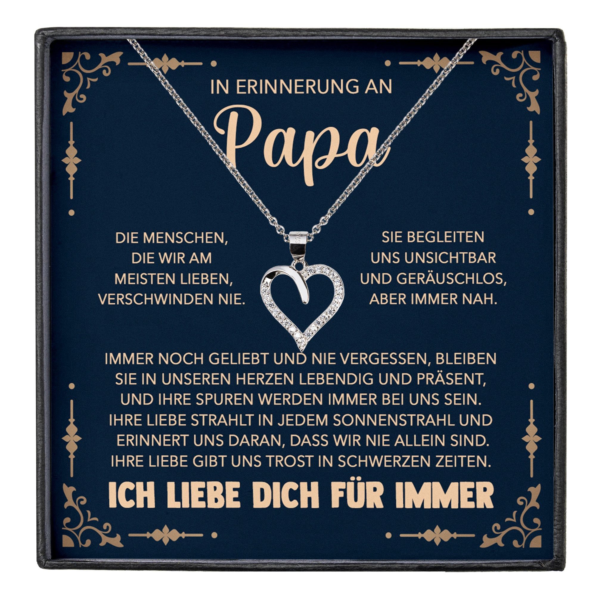 22Feels Schmuckset Erinnerung An Papa Trauer Andenken Kondolenz-Geschenk Herz Halskette (inkl. Geschenktasche, Karte, Poliertuch, Beutel), Silber 925/000, Karte Made In Germany