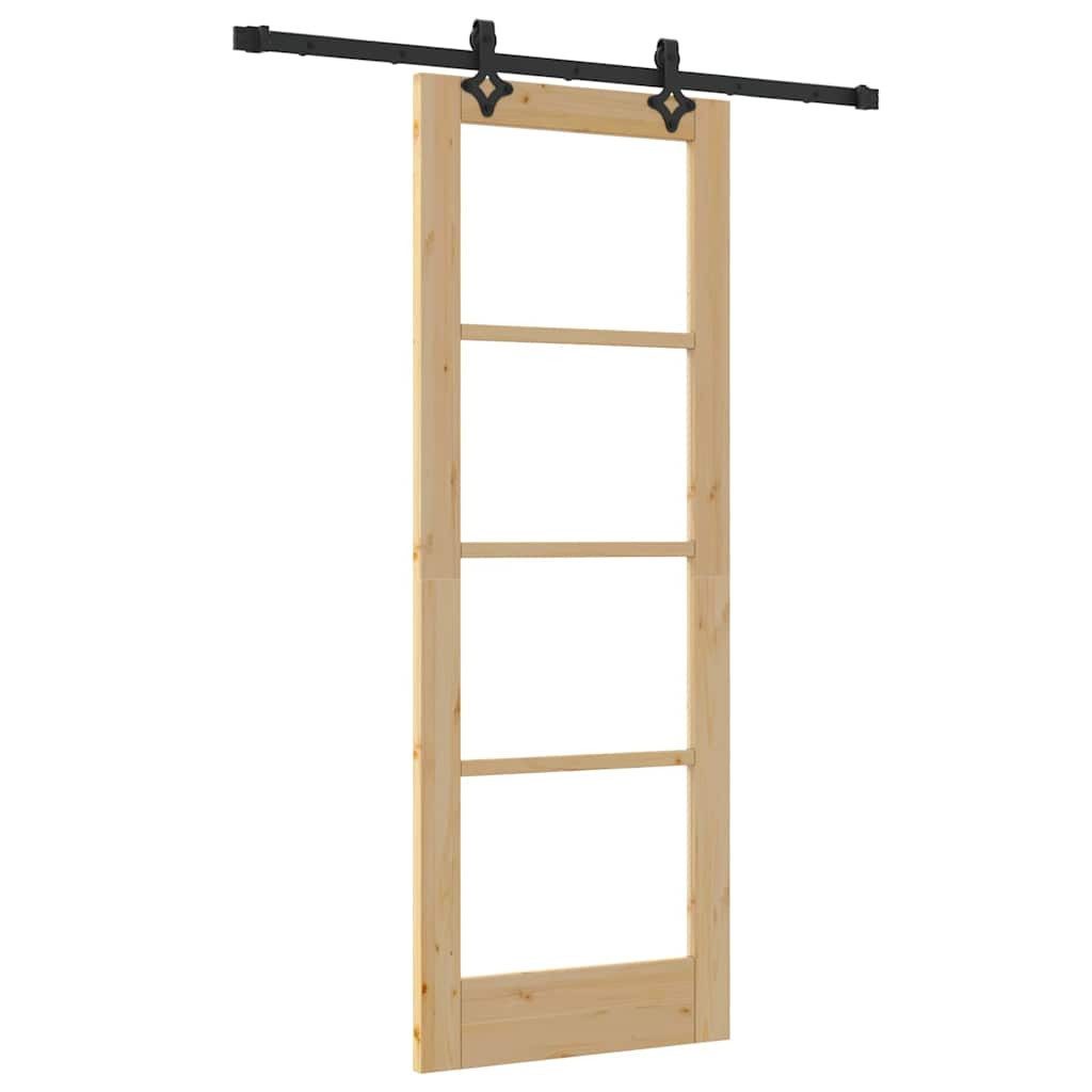 vidaXL Haustür Schiebetür Natur 73,5 x 198,5 cm Massivholz Kiefer und Glas (1-St)
