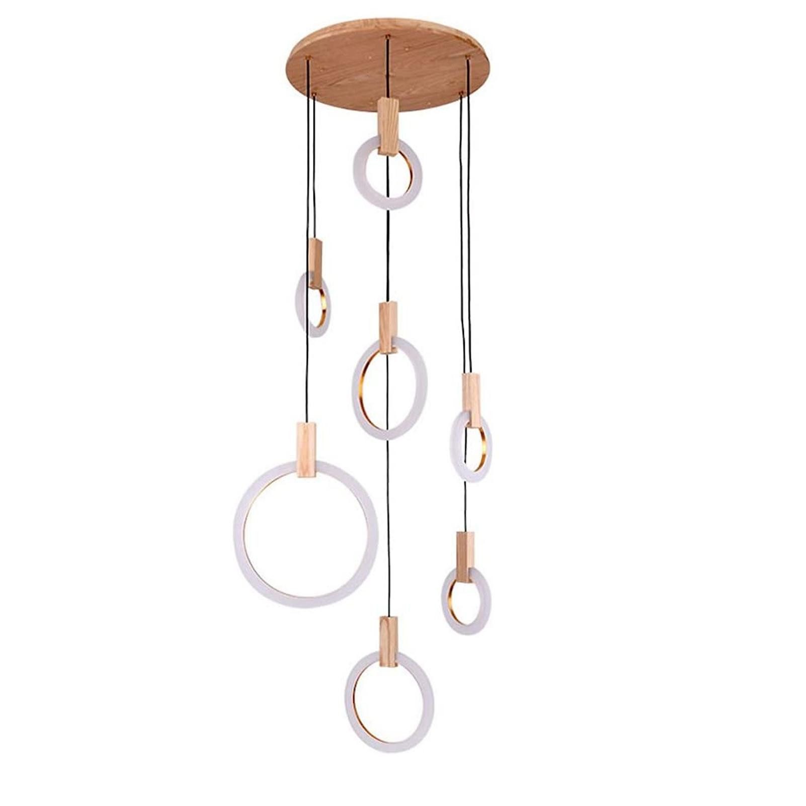 ZMH Pendelleuchte Kronleuchter Hängeleuchte Pendellampe Hängelampe Holz, LED fest integriert, esstisch Hängeleuchte 55W 7-Led Ring