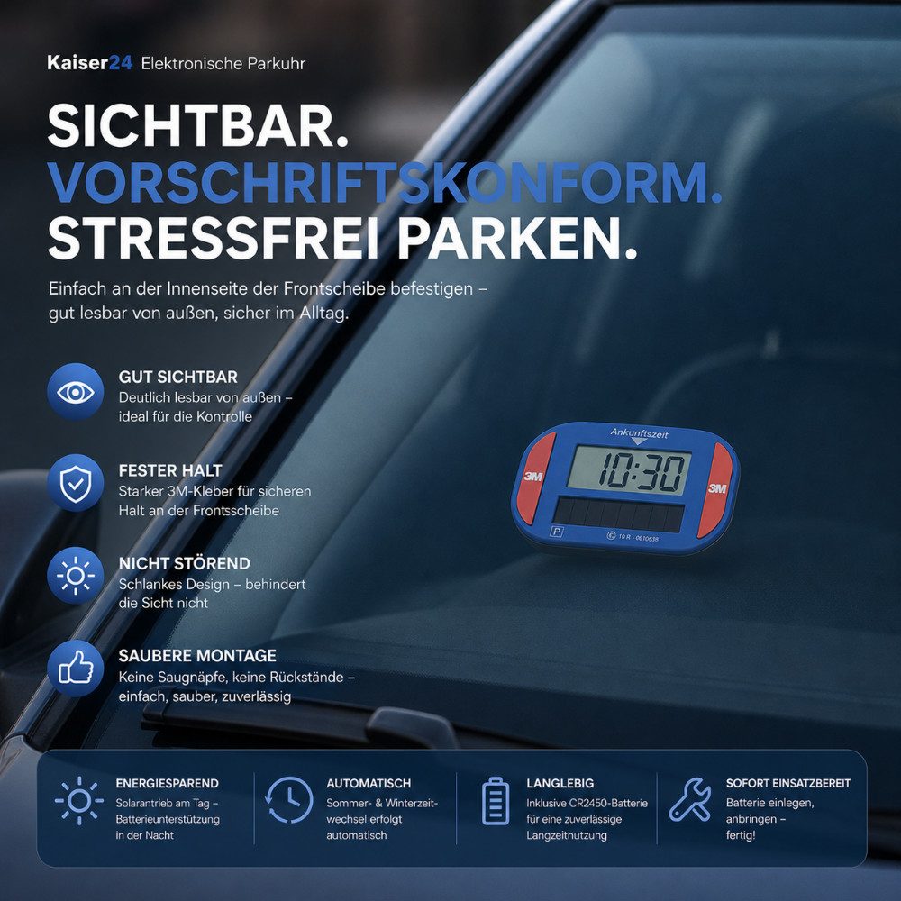 Kaiser24 elektronische Parkscheibe Digitale Elektronische Parkscheibe Auto Solar LCD Automatisch E1 – Bild 4 von 5