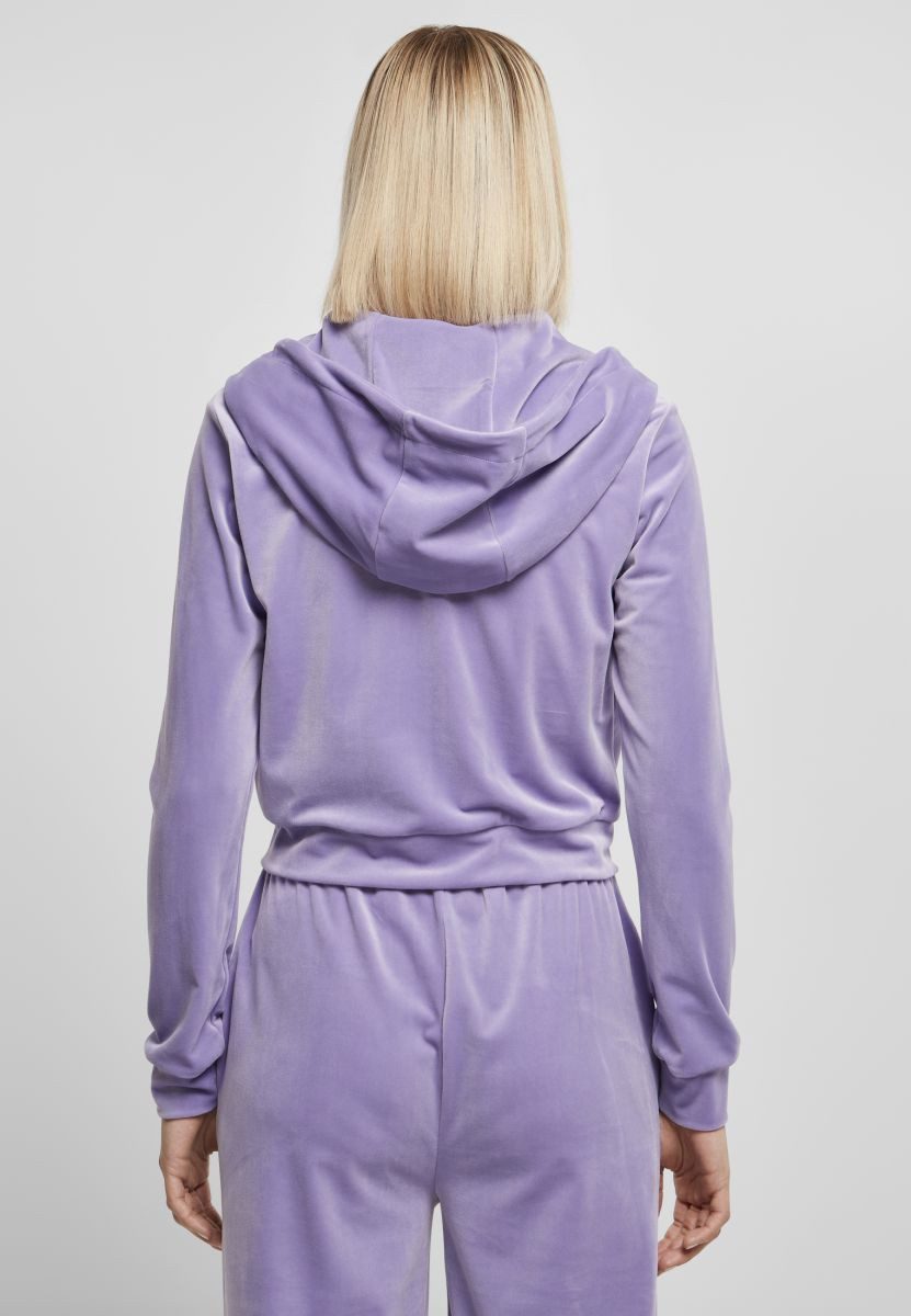 URBAN CLASSICS Kapuzensweatjacke Ladies Short Velvet Zip Hoody Kapuzenjacke Damen