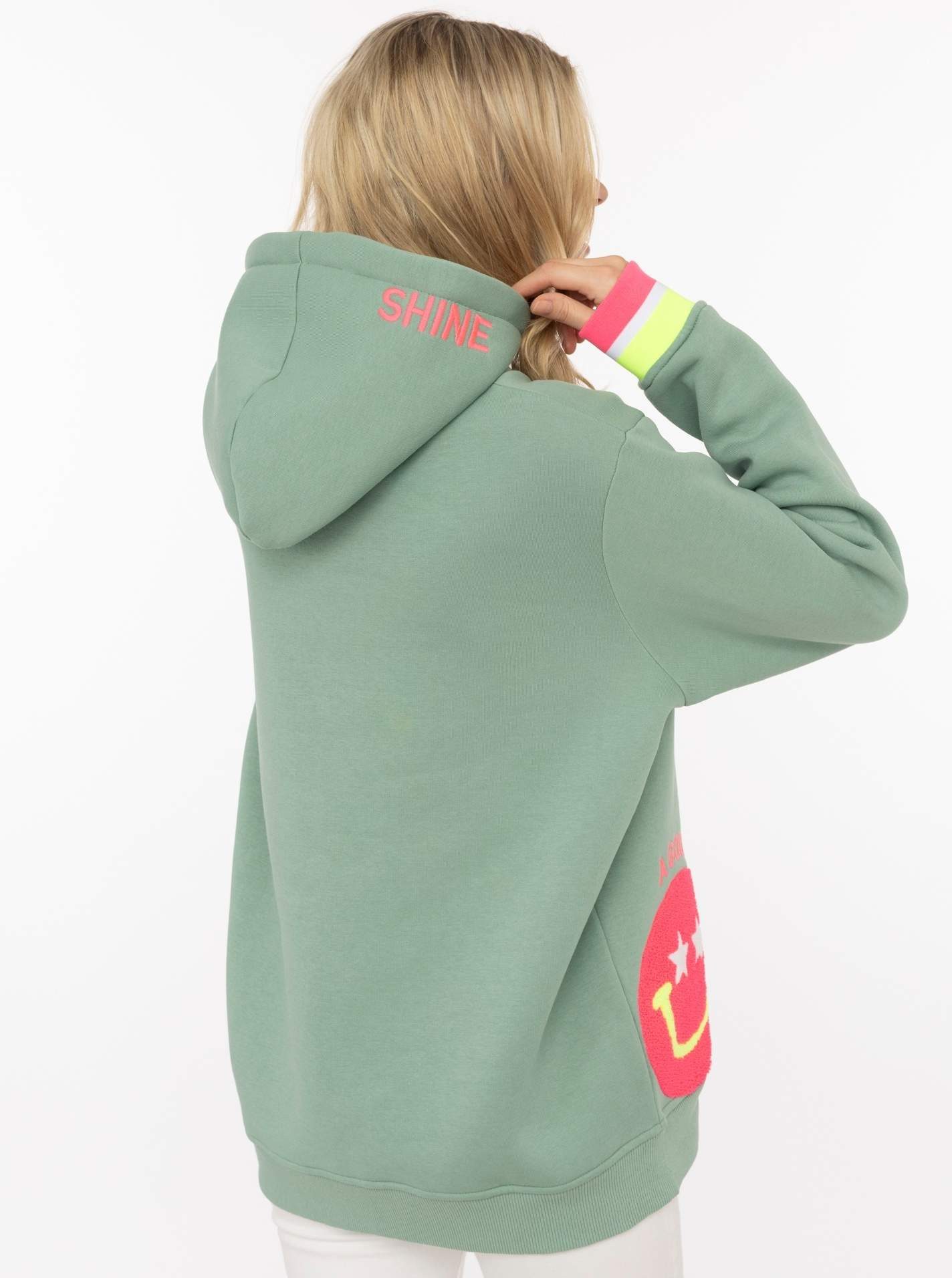 Zwillingsherz Hoodie "Always Happy" Smiley aus Frottee, Neon-Details, Kapuze, Langarm