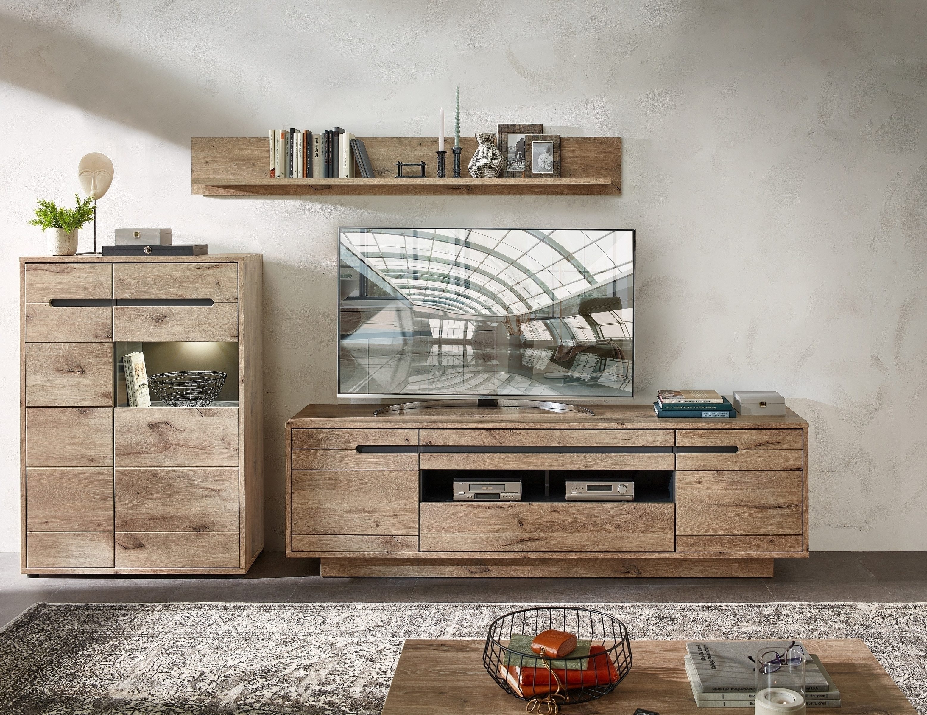 Innostyle Wohnwand in Viking Oak Dekor, MDF, Spannplatte - 309x185x44cm (BxHxT)