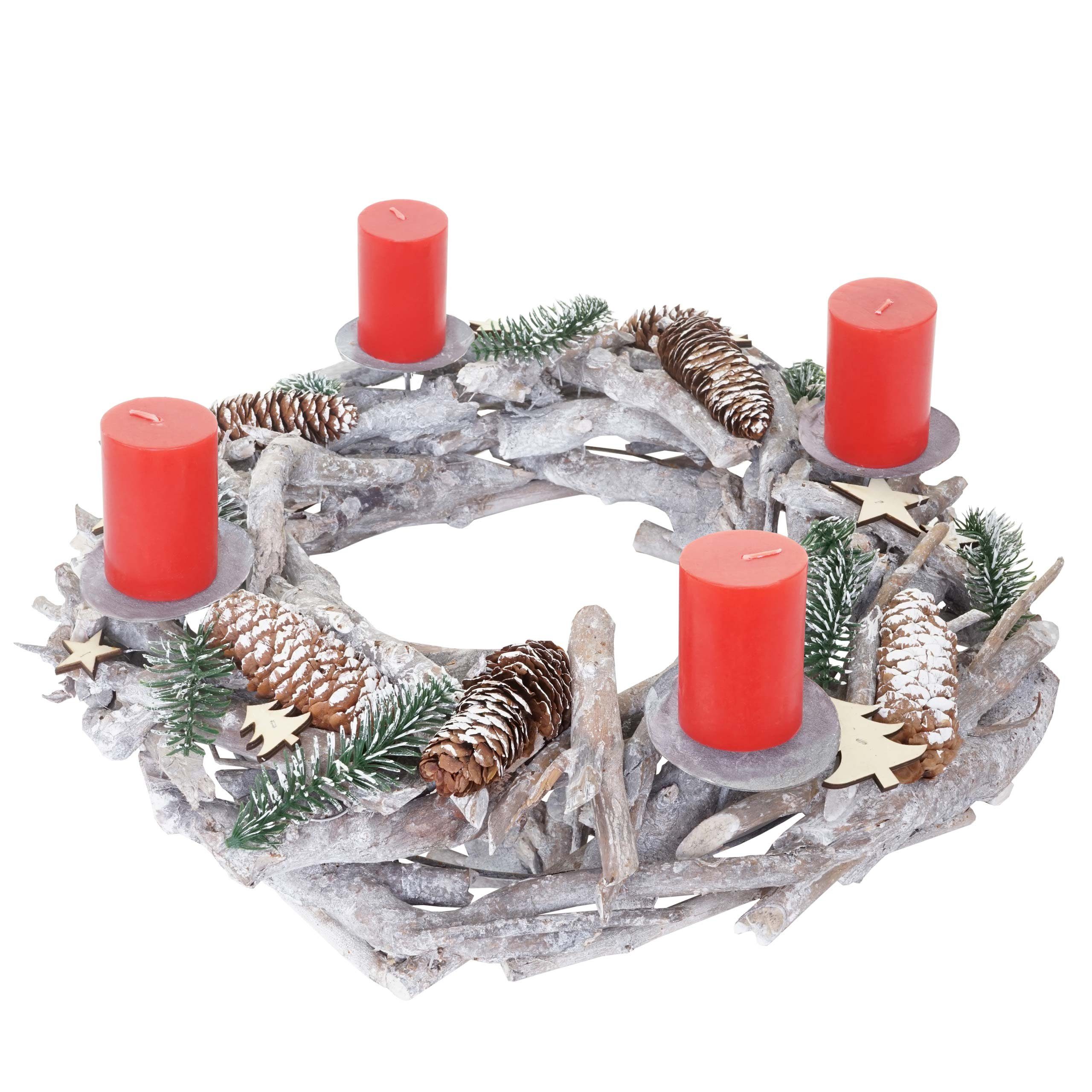 Ø cm, MCW rund Kerzen weiß, rote Aufwendig Adventskranz T869, 48 geschmückt,