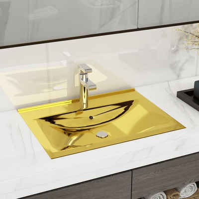 vidaXL Waschbecken Waschbecken mit Überlauf 60x46x16 cm Keramik Golden