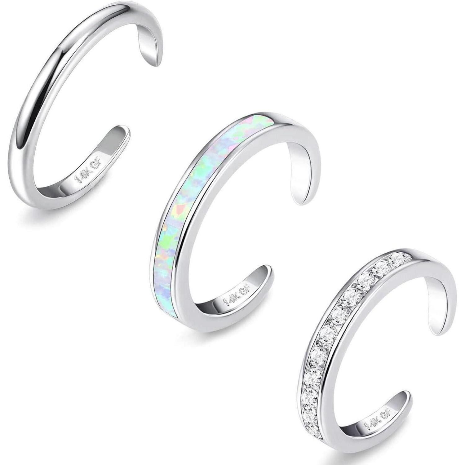 Diamday Zehenring Set 3PCS 14K Goldgefüllt Verstellbare Offen Zehenringe Set Opal CZ Blume