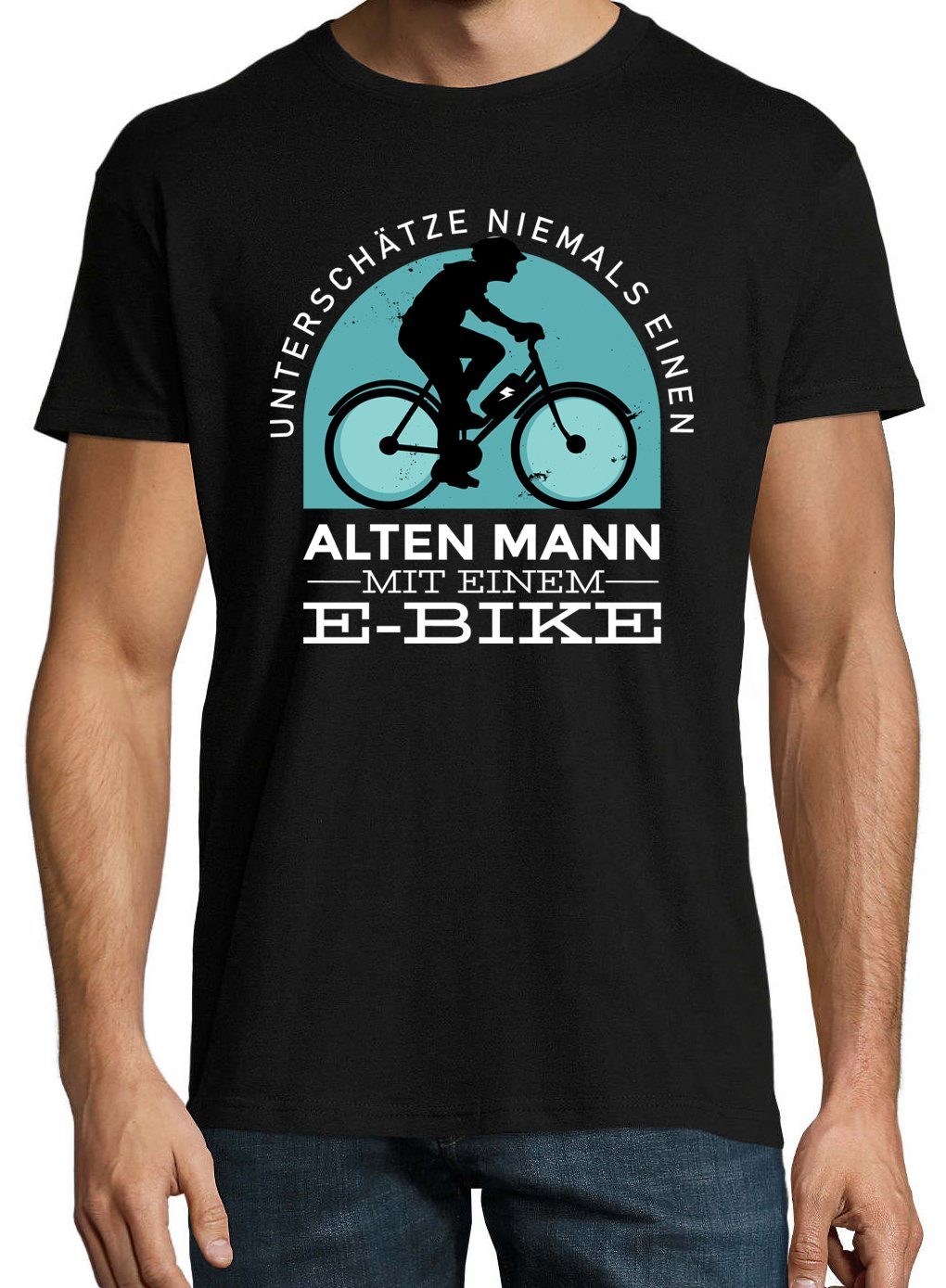 Designz Shirt Fahrrad E-Bike lustigem mit Alter Herren T-Shirt Youth mit Frontprint Mann Schwarz