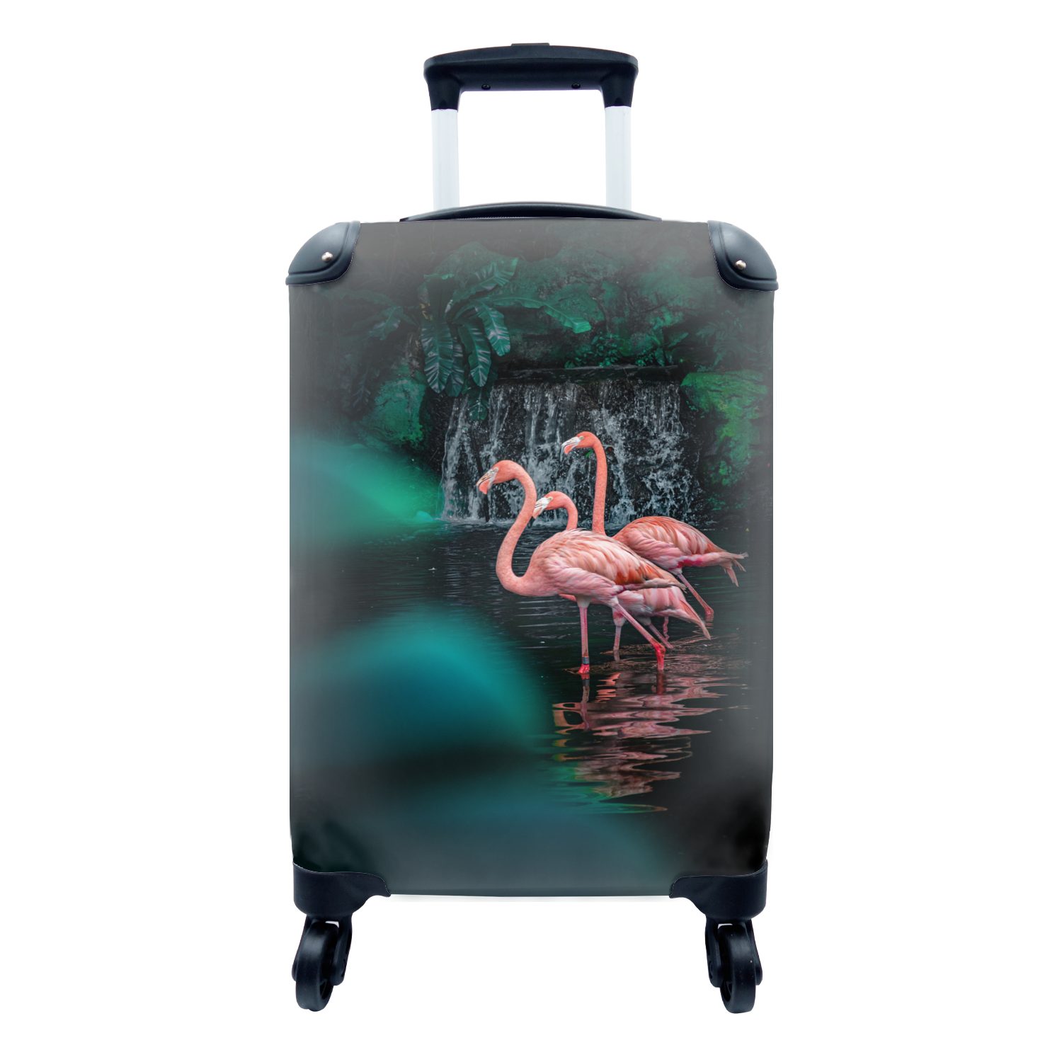 Reisekoffer rollen, Flamingo - für Sommer, Ferien, mit Rollen, Singapur Handgepäckkoffer Reisetasche MuchoWow Trolley, Park Handgepäck - 4 -
