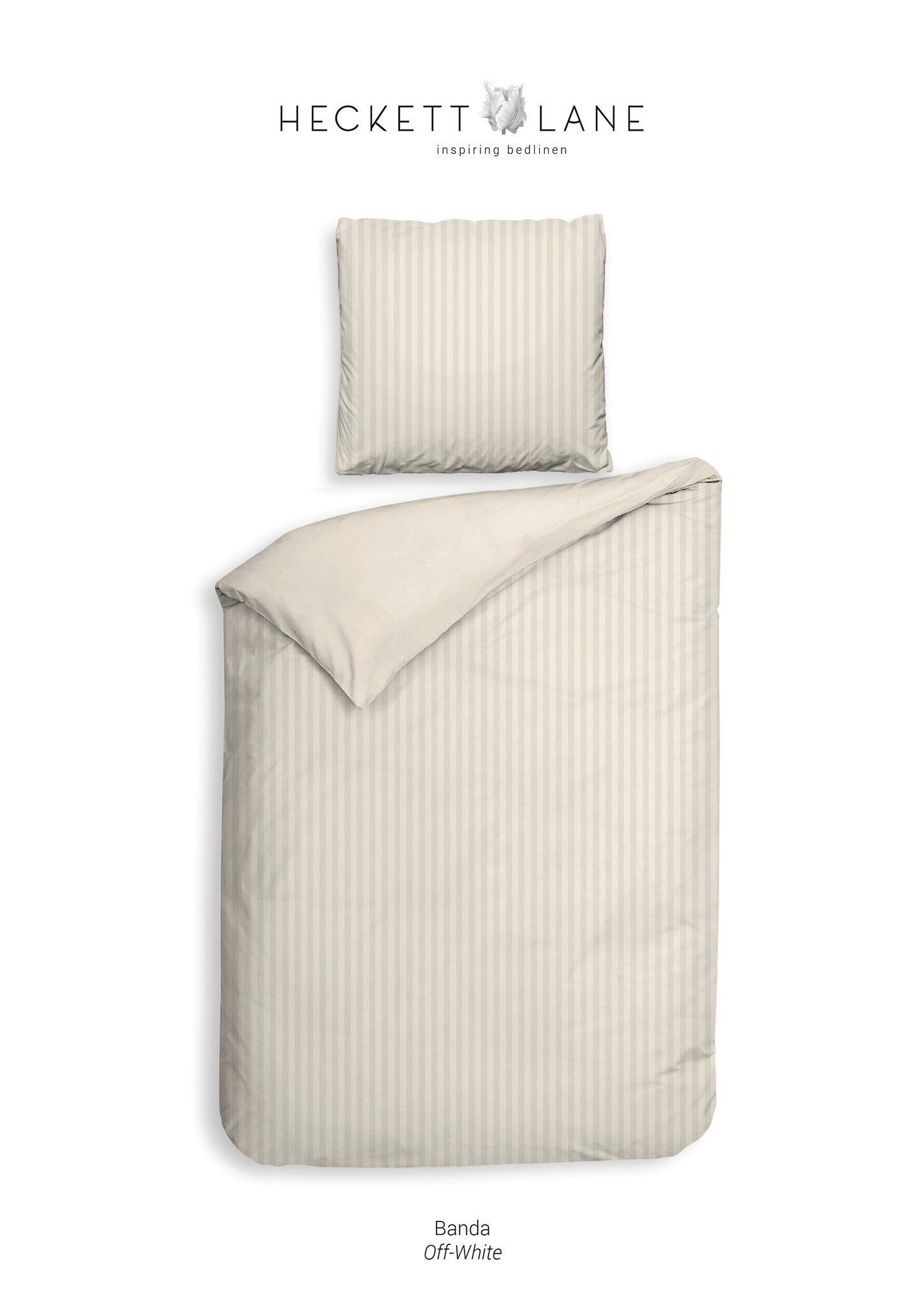 Heckett and Lane Bettwäsche Banda 1 260x220cm 60x70cm Mako-Satin Off-White, Bettbezug Kopfkissenbezug Set kuschelig weich hochwertig