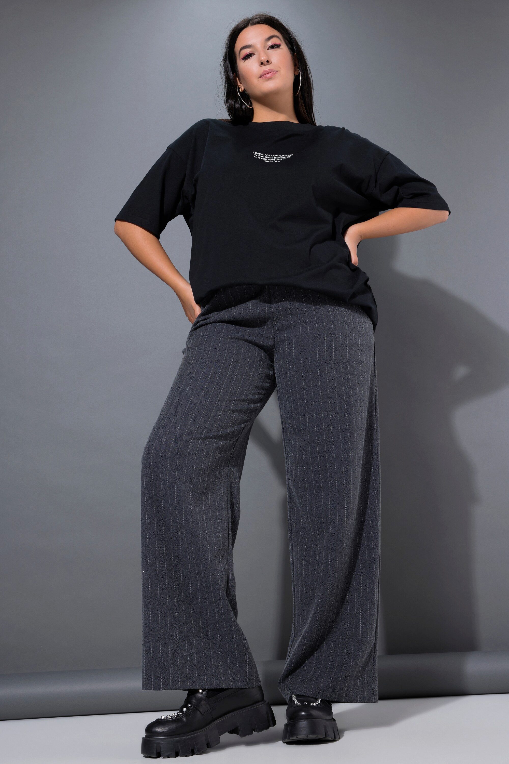 Studio Untold Funktionshose Nadelstreifen-Hose Wide Legs High Waist