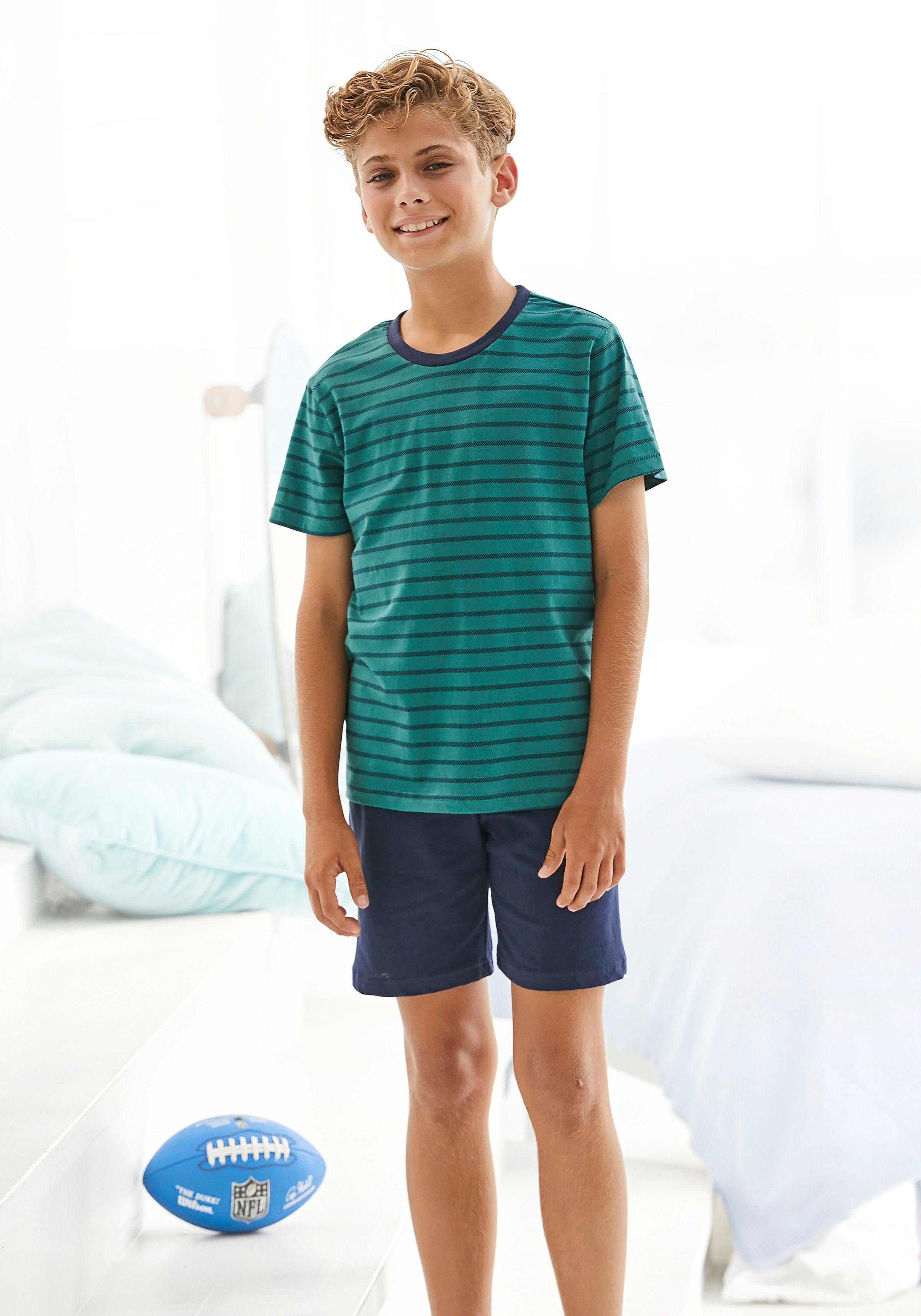 le jogger® Pyjama (2 tlg., 1 Stück) Schlafanzug mit gestreiftem Oberteil