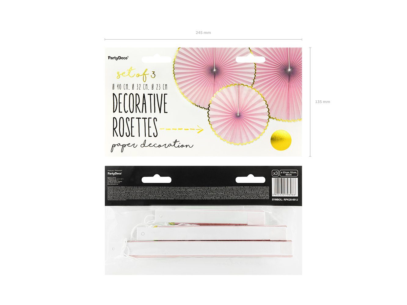 partydeco Papierrosette, Deko Papier Rosetten 23-40cm rosa gold 3er Set