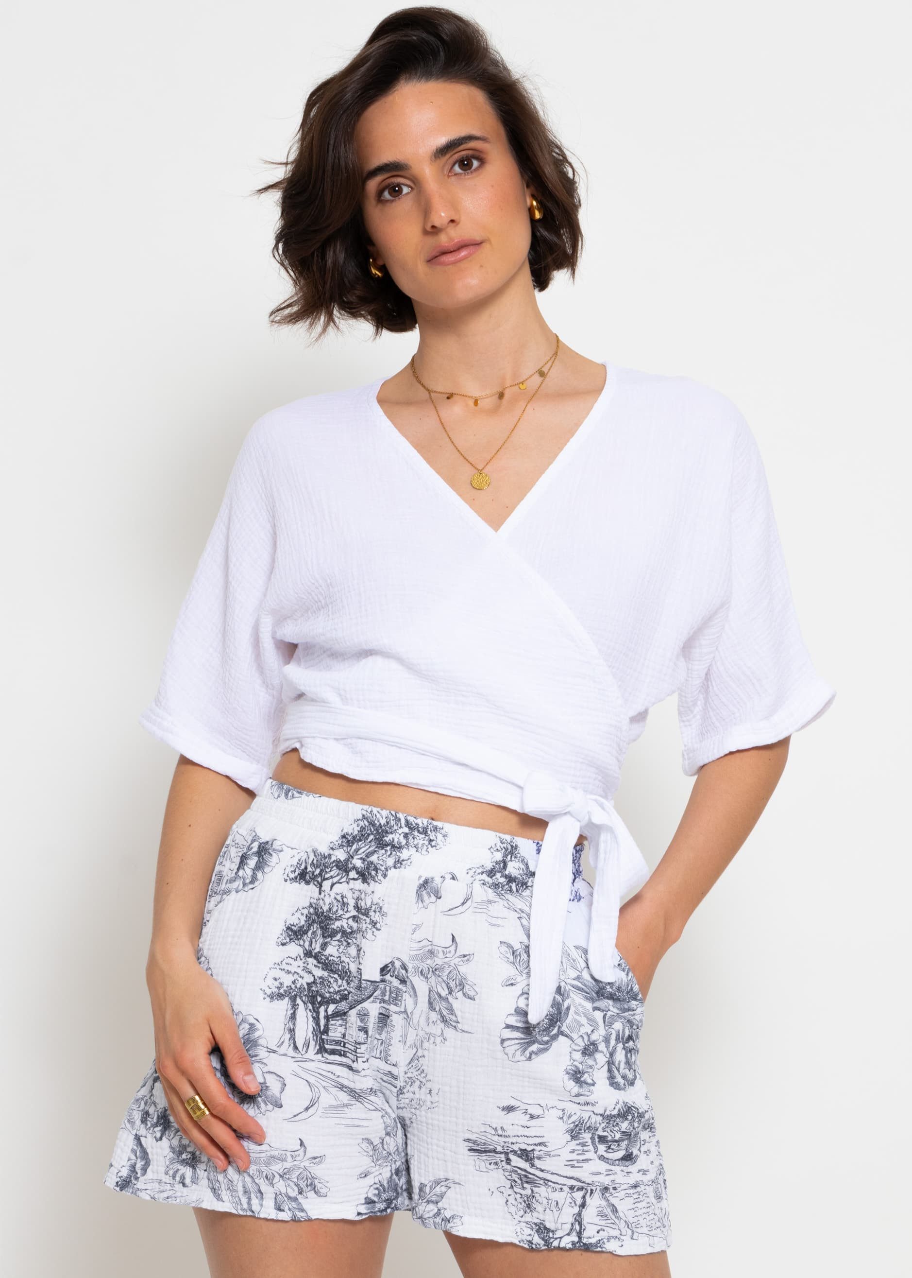 SASSYCLASSY Wickelbluse Musselin Bluse mit Bindeband günstig online kaufen