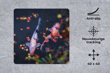 MuchoWow Gaming Mauspad Koi - Fisch - Regenbogen - Blätter (1-St), Mousepad mit Rutschfester Unterseite, Gaming, 40x40 cm, XXL, Großes