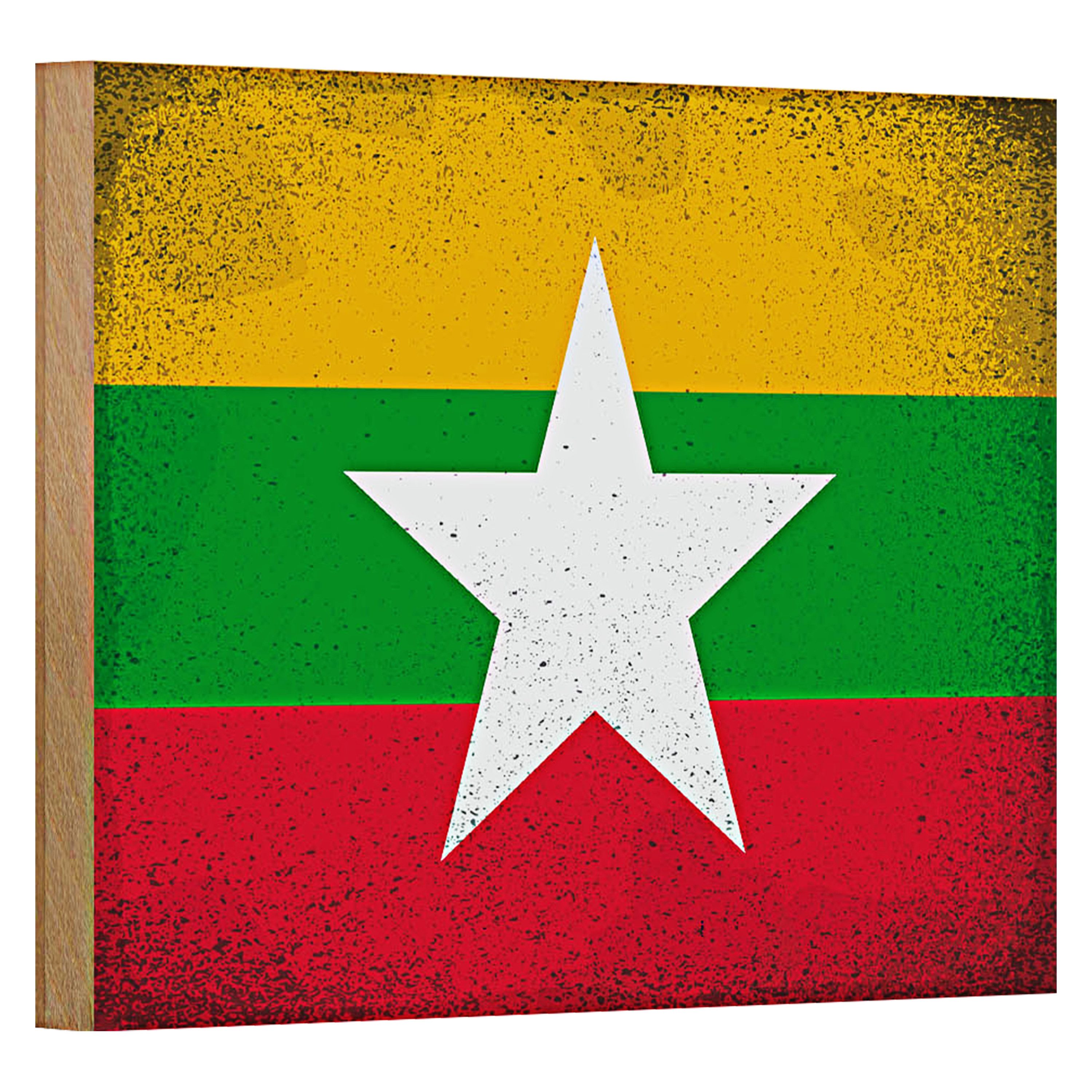 Roomando Holzbild Flagge Myanmar 18x12cm Flag of Myanmar Vintage