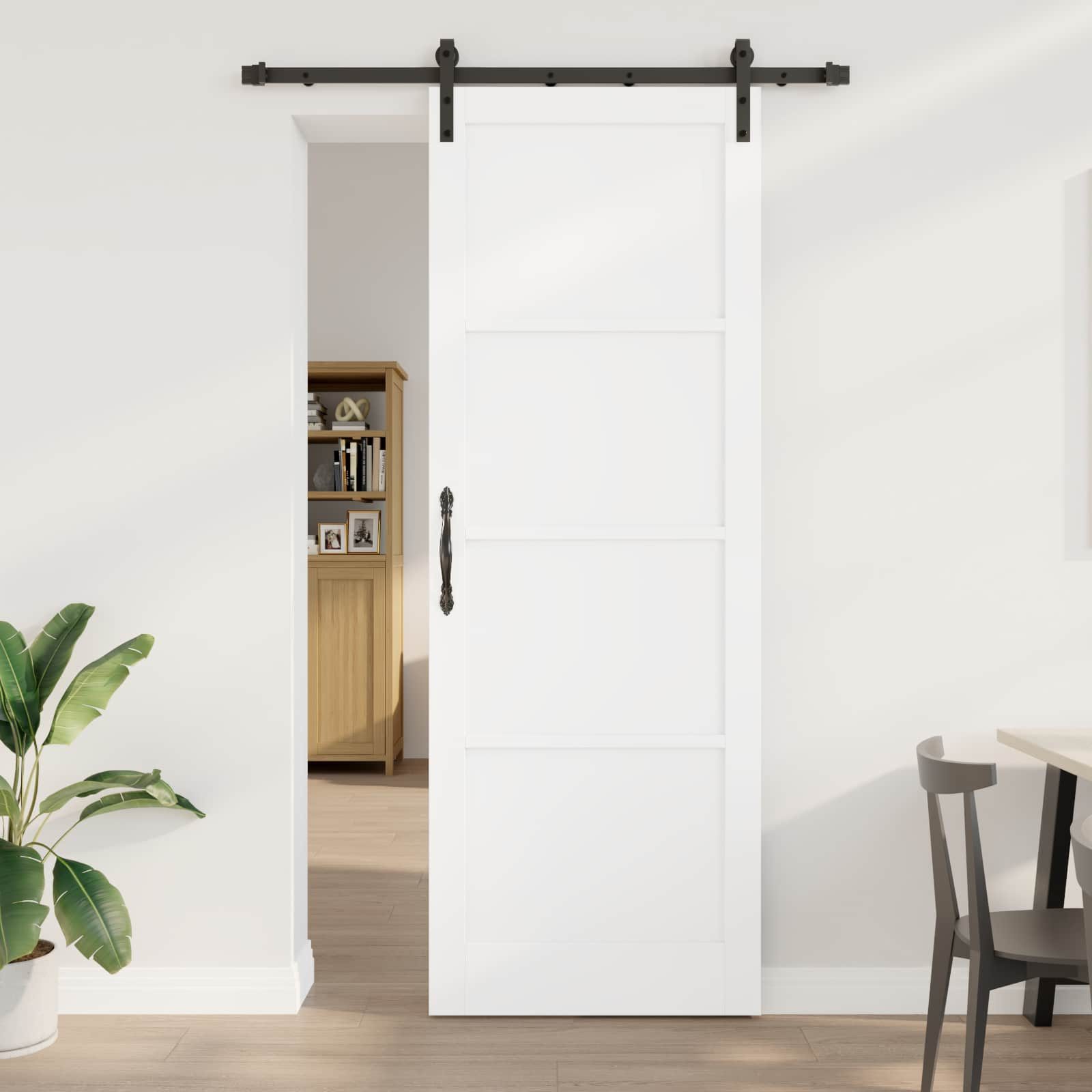 furnicato Schiebetür Massivholz 83 x 232 cm Weiß, Leise gleitende Schiebetür mit Stahlschiene für den Innenbereich