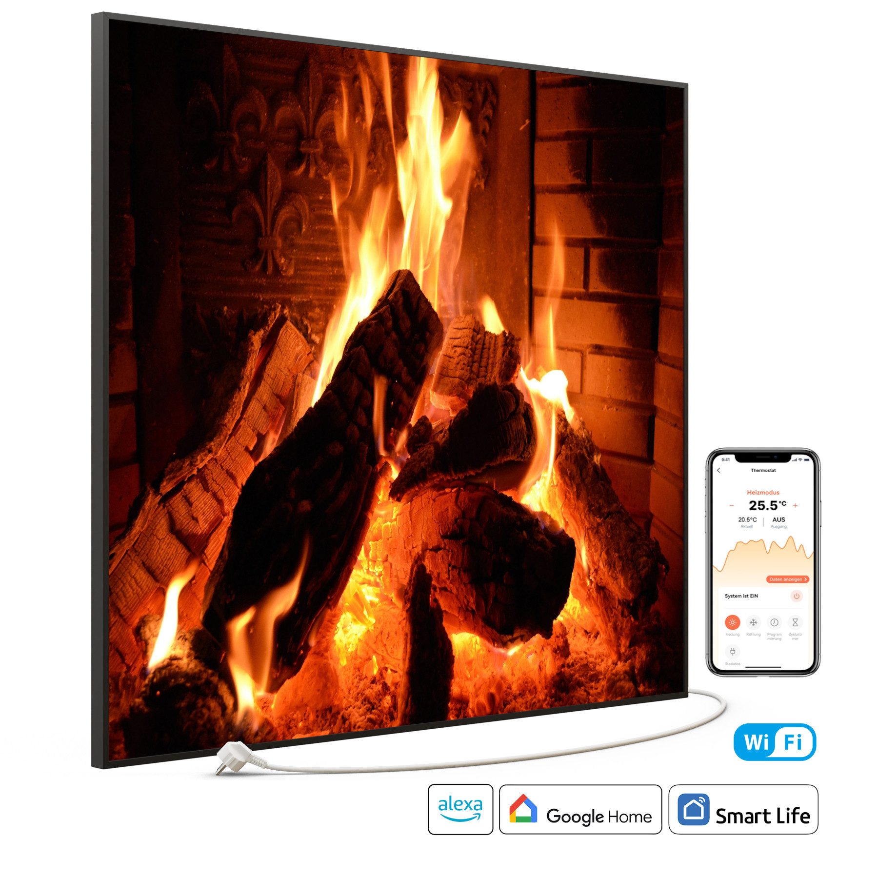 STEINFELD Heizsysteme Infrarotheizung Bild 1200W, 114x100cm, Made in Germany, 7 Jahre Garantie, mit Thermostat, Schwarz