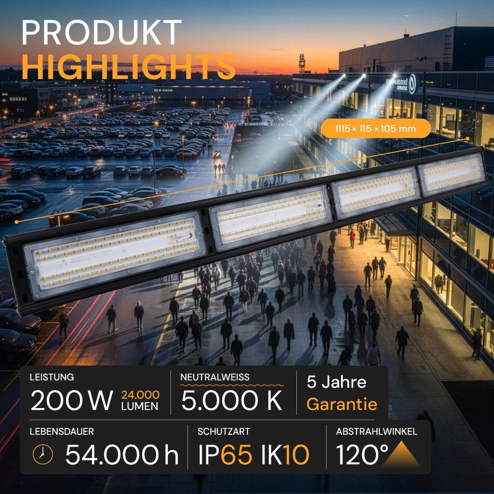 ENOVALITE LED Arbeitsleuchte ENOVALITE LED Hallenstrahler HighBay 200 W 5000 K Neutralweiß Schwarz, LED fest integriert, Tageslichtweiß