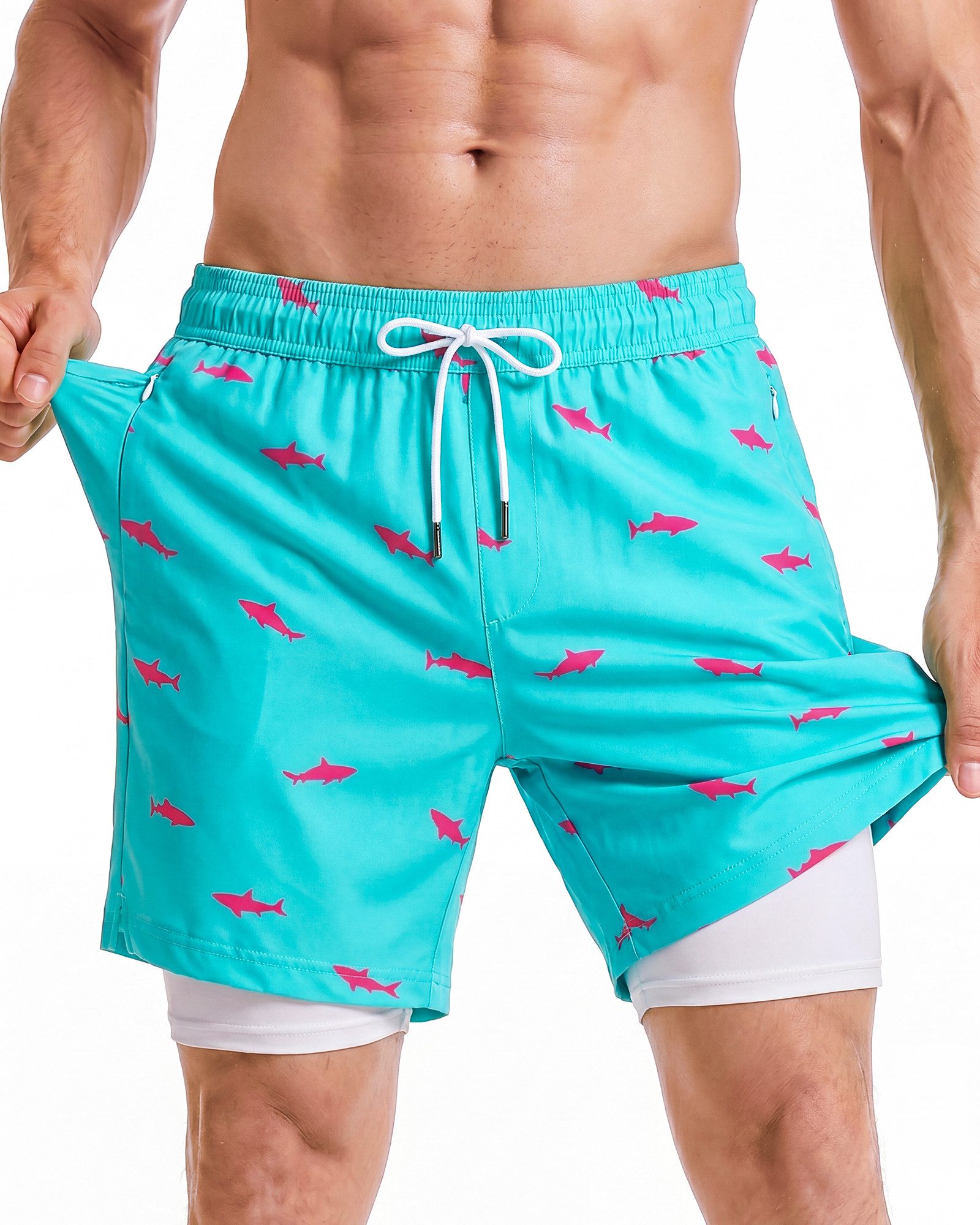 MaaMgic Shorts Herren Elastan kurze Hose 2-in-1 Badehose schnelltrocknend Sporthose (1-tlg)
