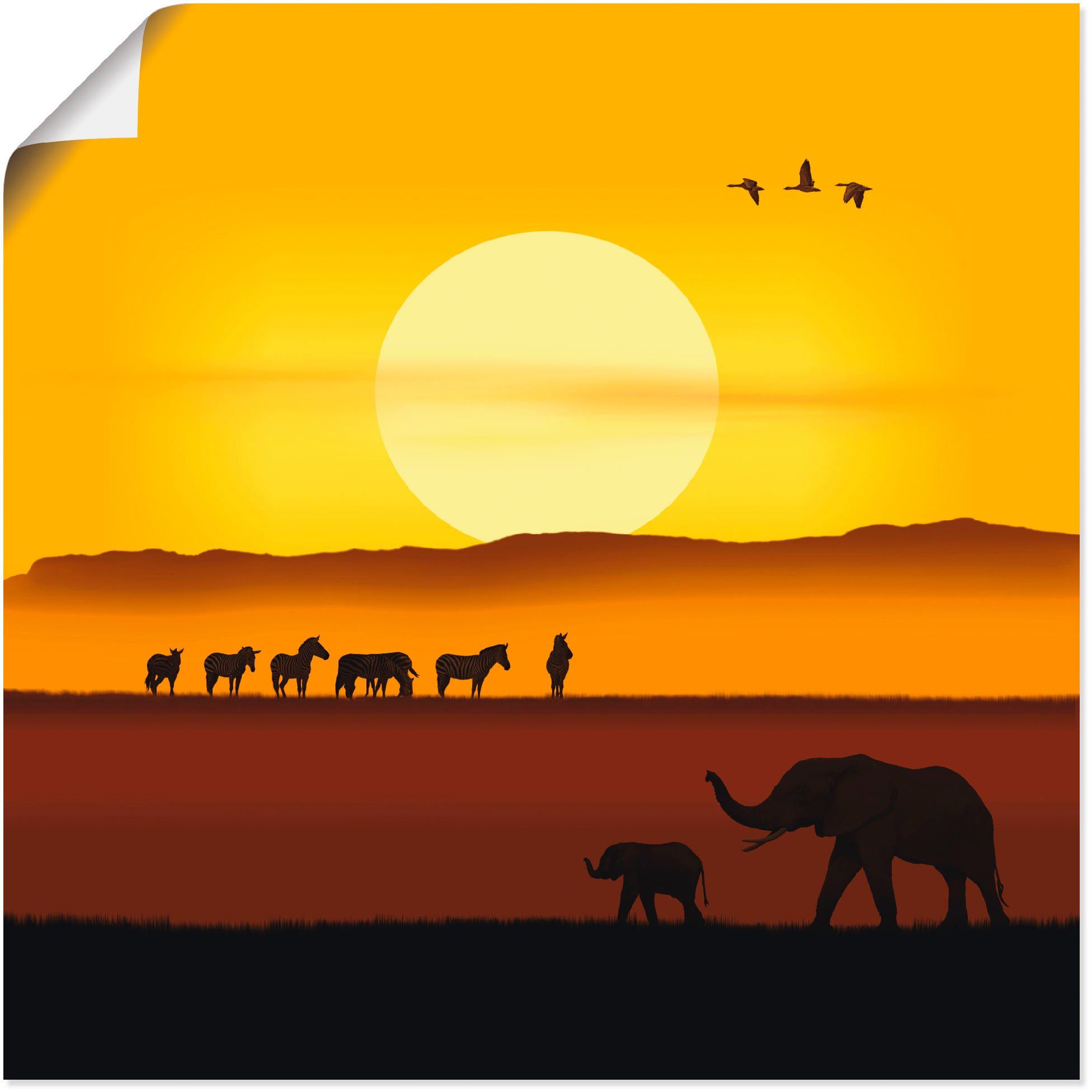 Artland Wandbild Alubild, Wandaufkleber afrikanischen als Morgen versch. (1 St), Wildtiere Größen Ein Savanne, in oder Leinwandbild, Poster in der