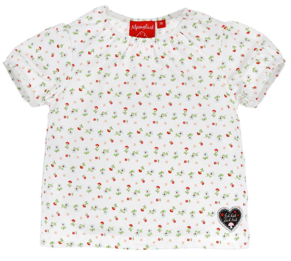 BONDI T-Shirt Baby Mädchen Kurzarm Shirt "Blümchen" 86435 - Weiß - Kindermode Baumwolle