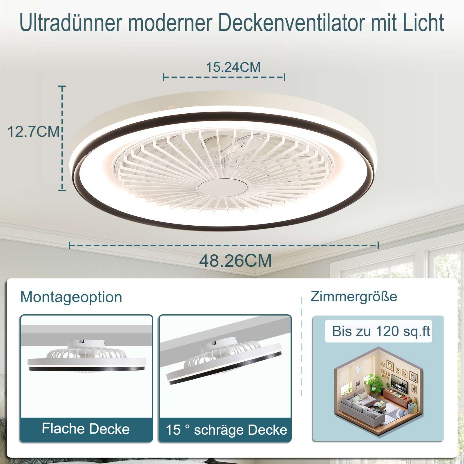 Sofucor Deckenventilator mit RGB Licht, DC, 48,26 cm, 7 ABS-Flügel, Fernbed günstig online kaufen