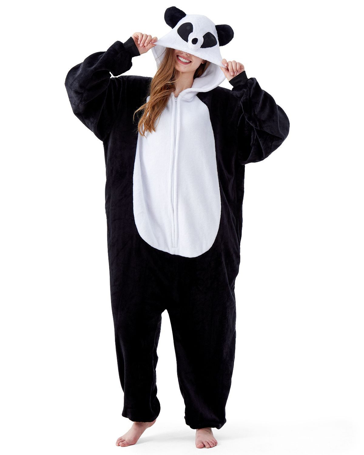 Corimori Partyanzug Onesie Ganzkörper Kostüm für Erwachsene, Panda-Kostüm Herren Karneval Fasching Tier-Kostüme Panda Pandabär,L