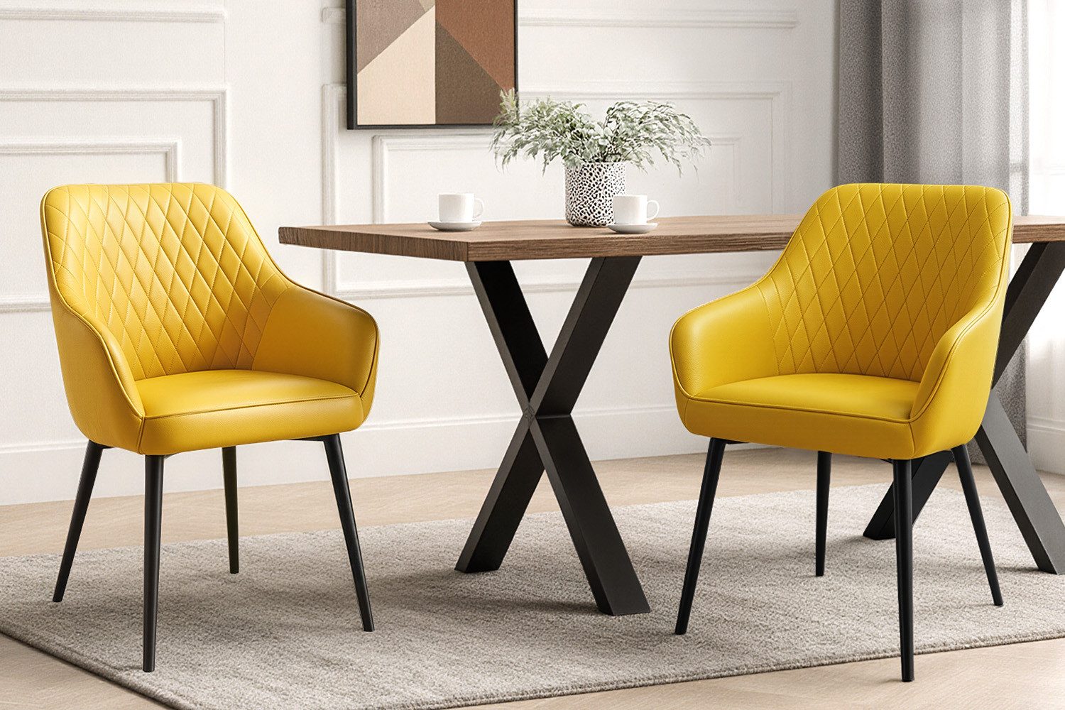 HOMAVO Esszimmerstuhl Stuhlset mit Armlehnen in Stoff oder Kunstleder (2 St), Nach EN 12520 geprüft, mit Armlehnen, Metallbeinen, weiche Polsterung