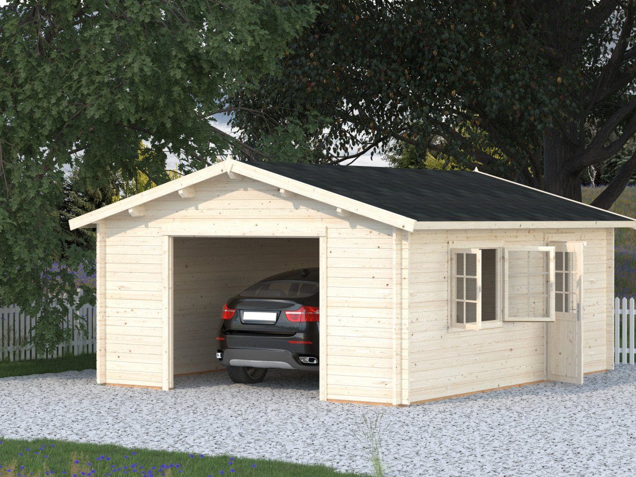 Palmako Garage Holzgarage Roger 23,9 ohne Tor naturbelassen, Einzelgarage  aus Holz