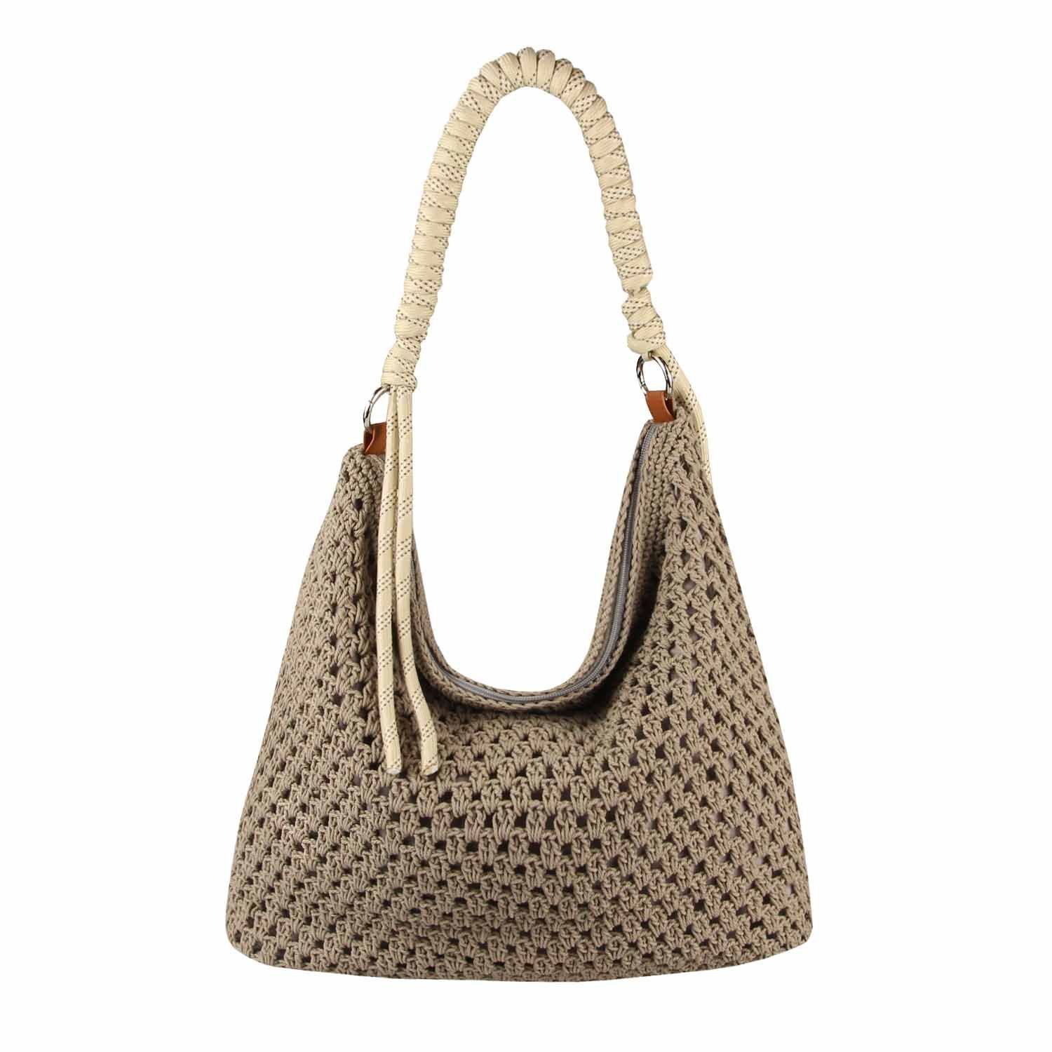 ITALYSHOP24 Schultertasche DAMEN TASCHE Boho Shopper Strohtasche Hobo Geflecht Häkeltasche Textil, Sommer Basttasche Strand Retro Reise Freizeit Urlaub Beuteltasche