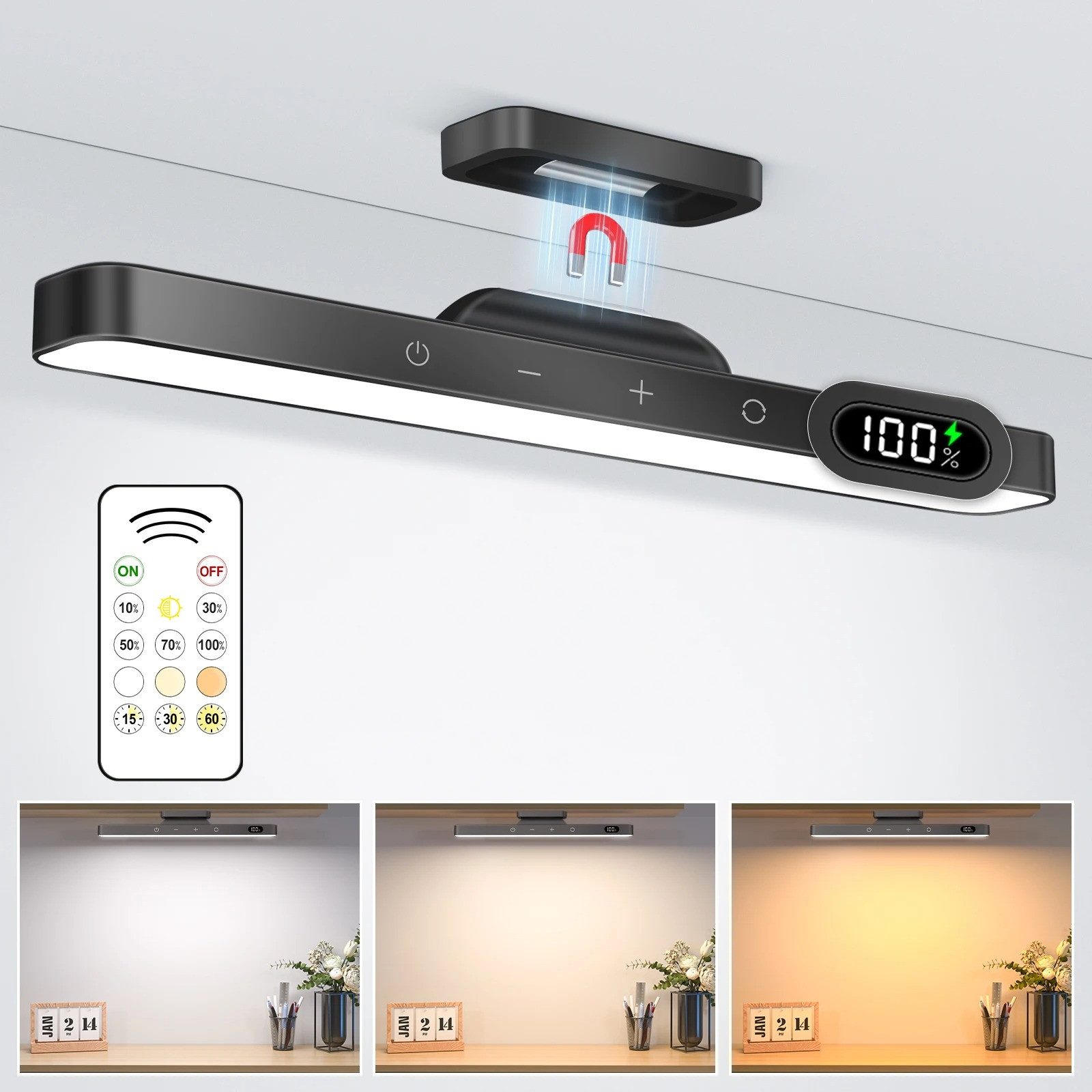 Athlix Schreibtischlampe Touch Tischlampe magnetische Schreibtischlampe Schrank, Spiegel, LED fest integriert