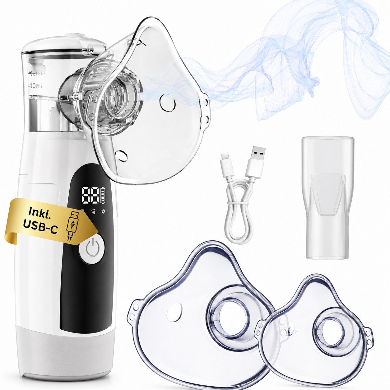 Fyrove Inhalationsgerät Inhalationsgerät Elektrischer Inhalator, Leises Vernebler Inhaliergerät für Erwachsene, Kinder & Babys, Ultraschall Nebulizer, Tragbar, Kompakt & Leicht zu Reinigen