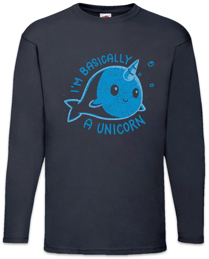 Langarmshirt I'm Basically A Unicorn Langarm T-Shirt Einhorn Wal Regenbogen Horn
