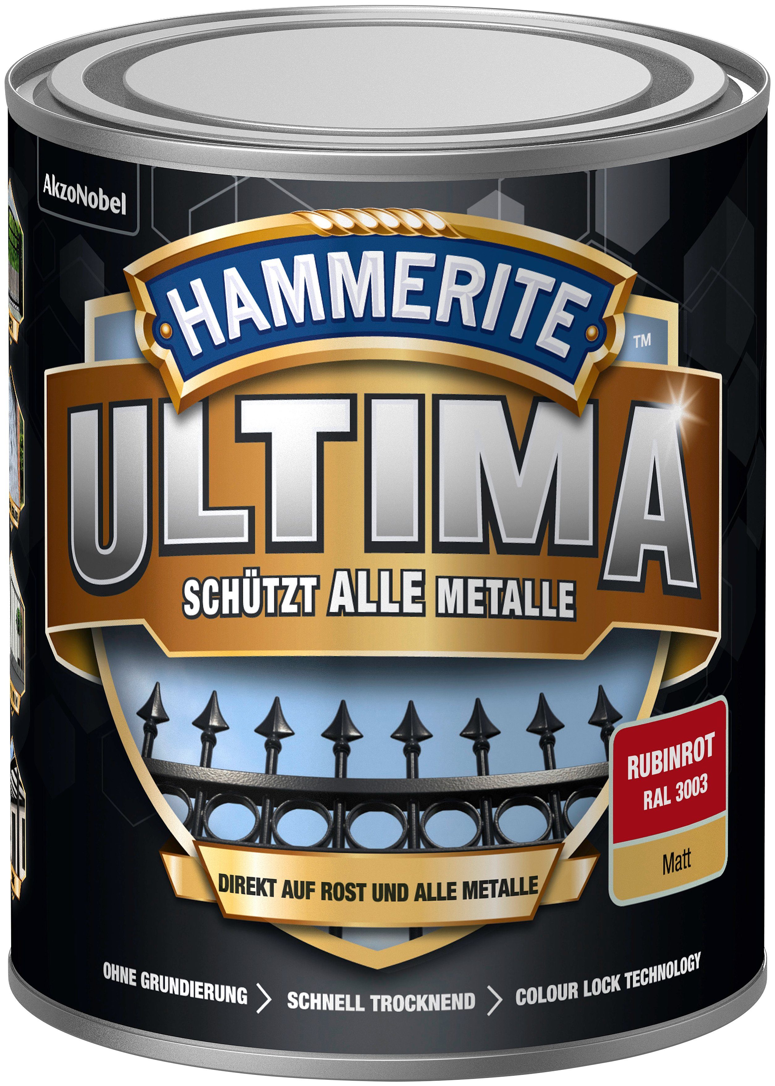 Hammerite  Metallschutzlack 3in1, matt schützt 3003, alle Metalle, ULTIMA RAL rubinrot