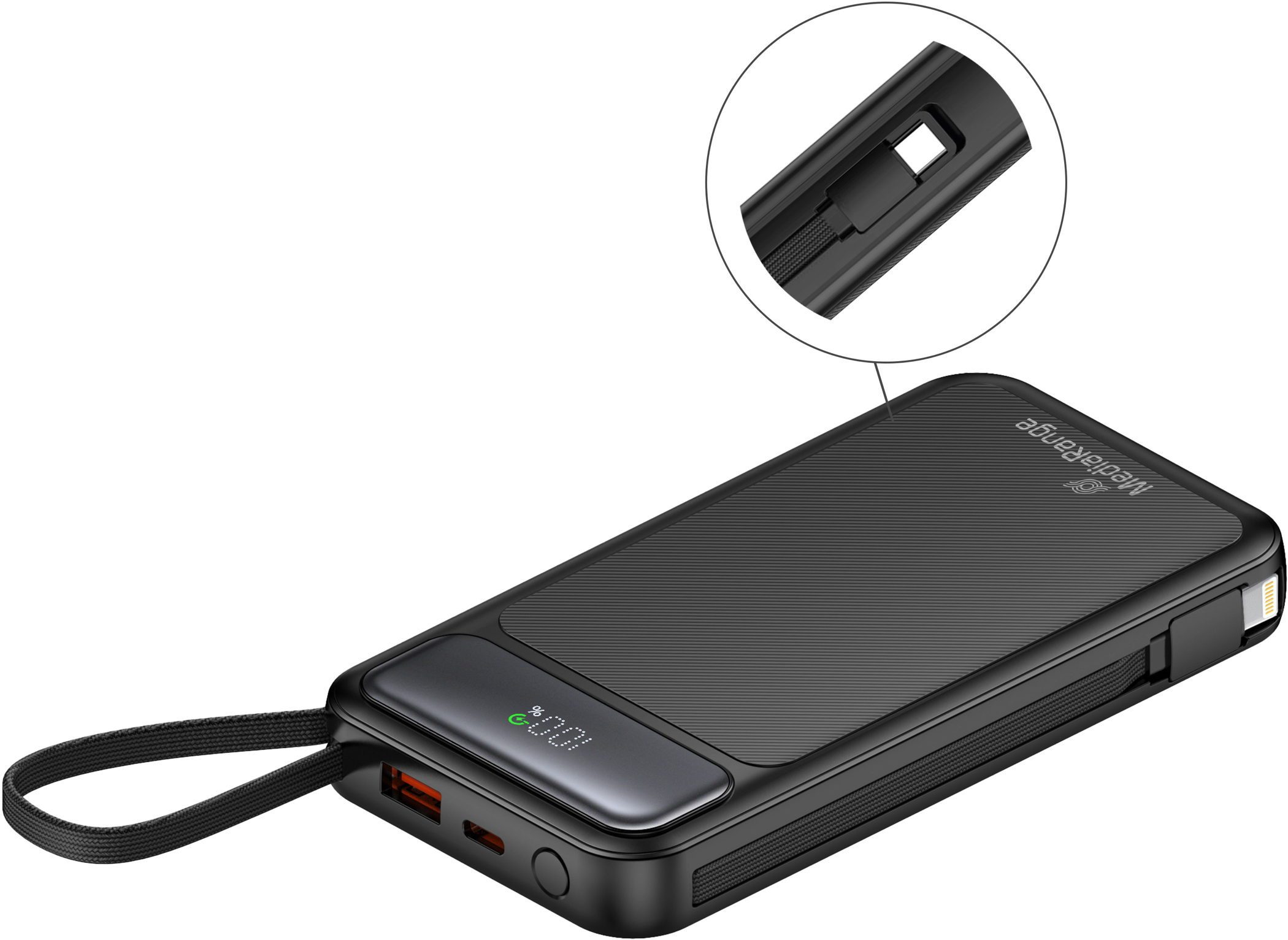 Mediarange Powerbank 10000 mAh Ladegerät USB 2x Typ C, Typ A, Lightning schwarz Powerbank – Bild 4 von 4