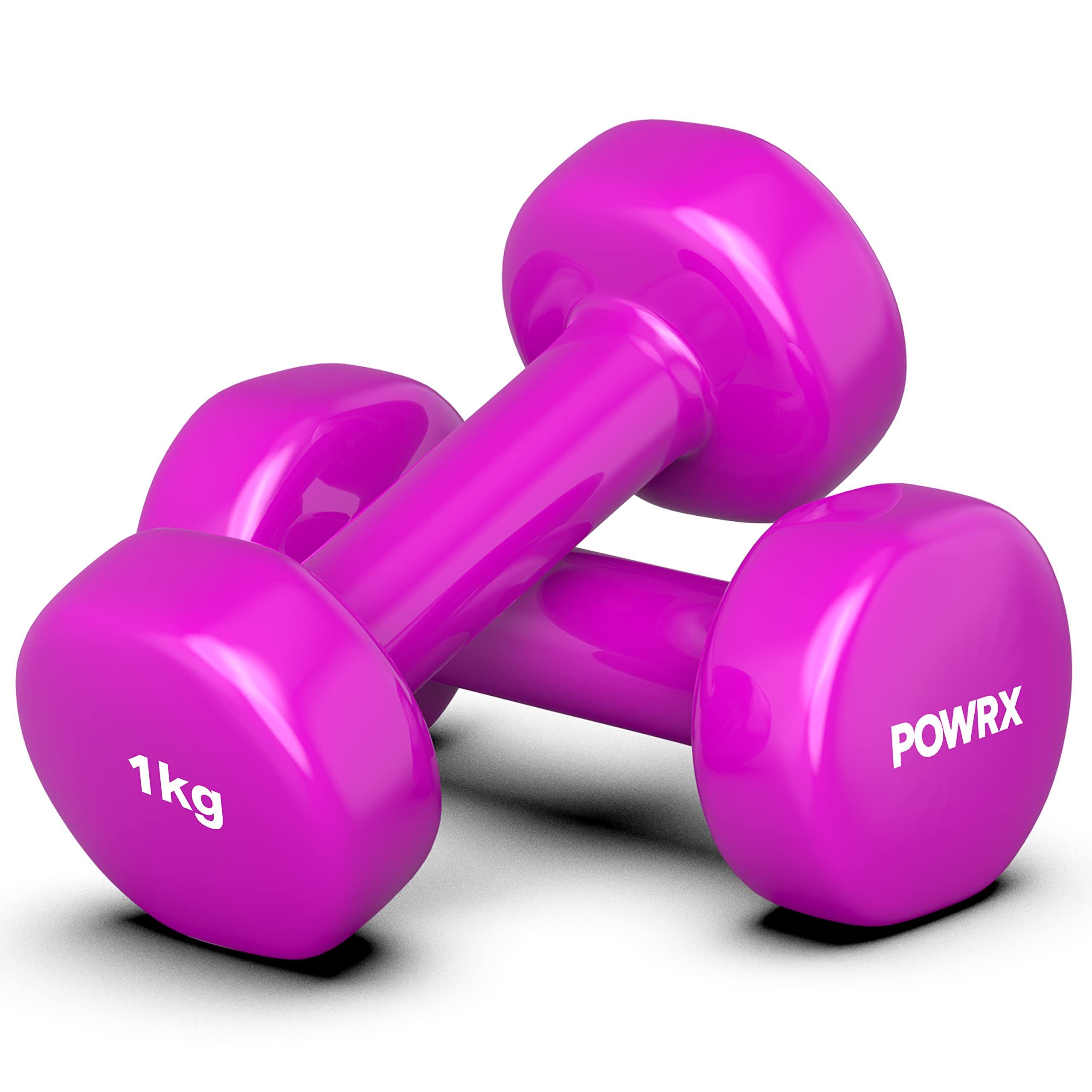POWRX Gymnastikhantel Vinyl Hanteln Paar (0,5-10 kg) Ideal für Gymnastik Aerobic Pilates, Pink (2x1kg) Festpolyvinylchlorid