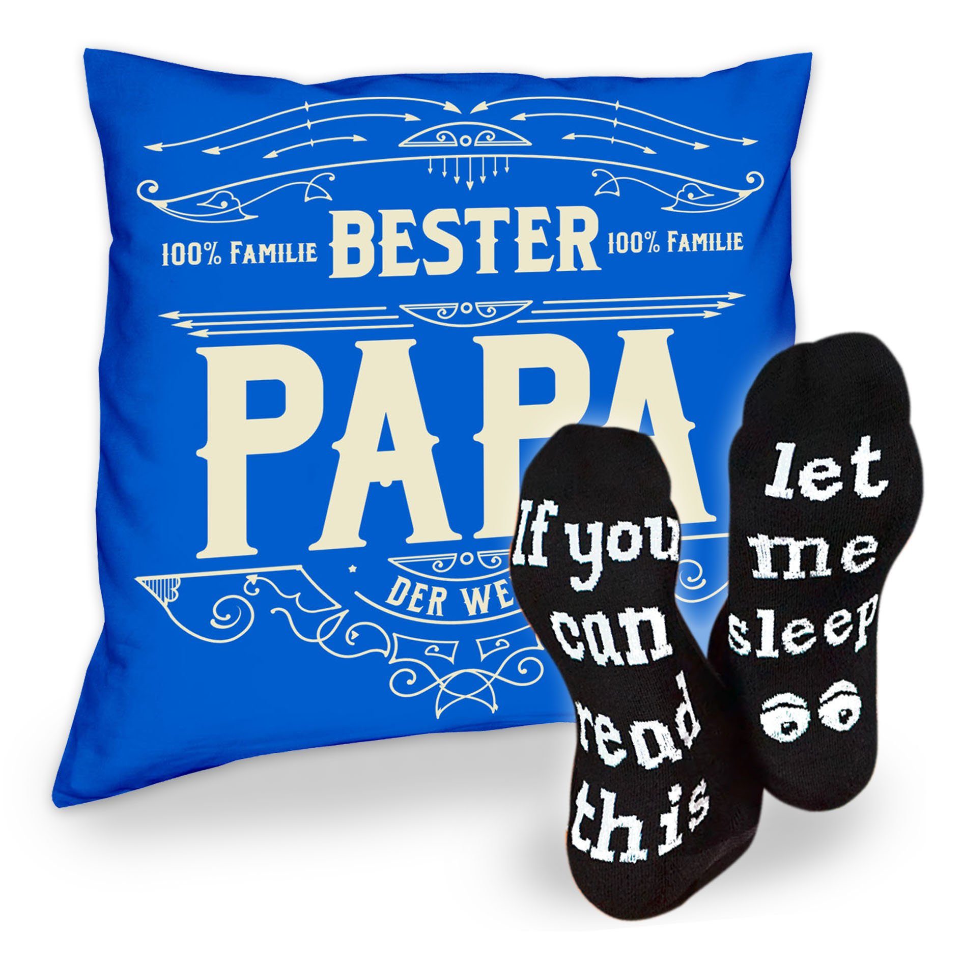 Soreso® Dekokissen Kissen Bester Papa & Sprüche Socken Sleep, Vatertagsgeschenk Papa Männer royal-blau
